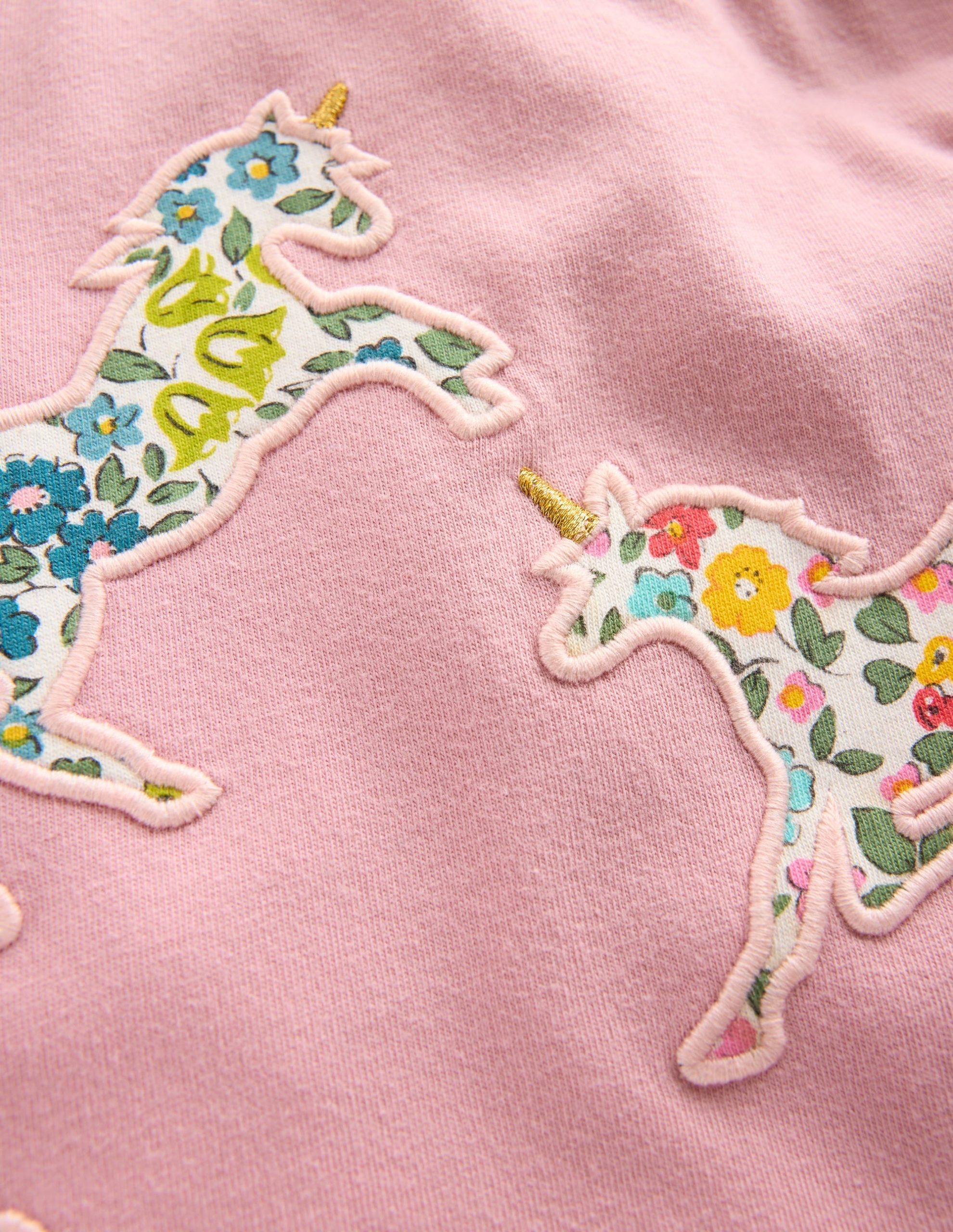 Frill Neck Appliqu?? T-shirt-Vintage Pink Unicorn - Image 3