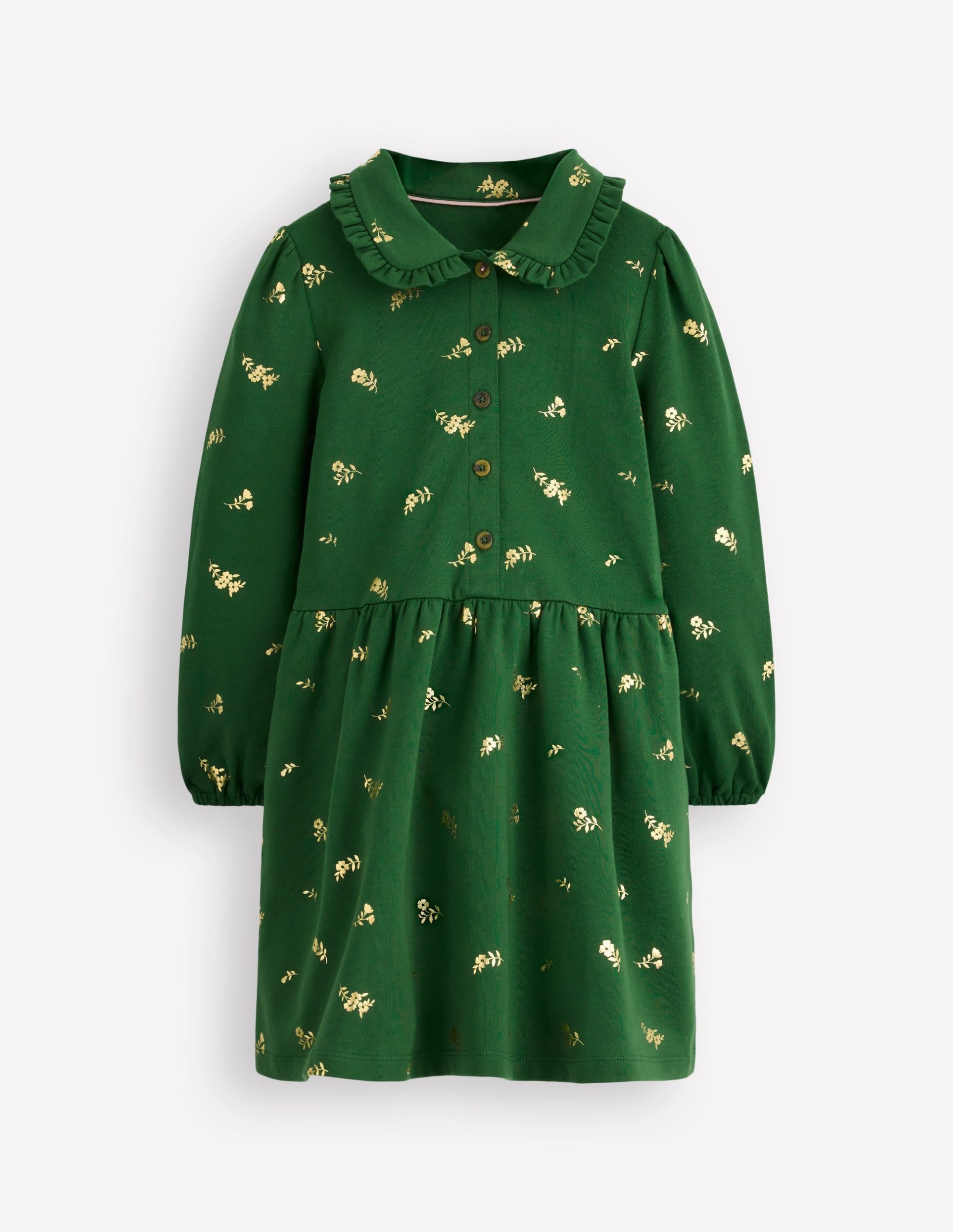 Cosy Jersey Shirt Dress-Green Foil Floral