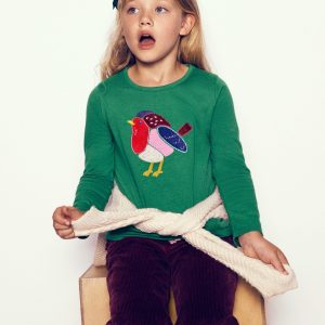 Long Sleeve Boucl?? T-shirt-Pine Green Robin
