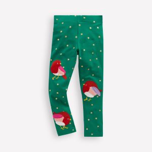 Appliqué Leggings-Jewel Green Robins