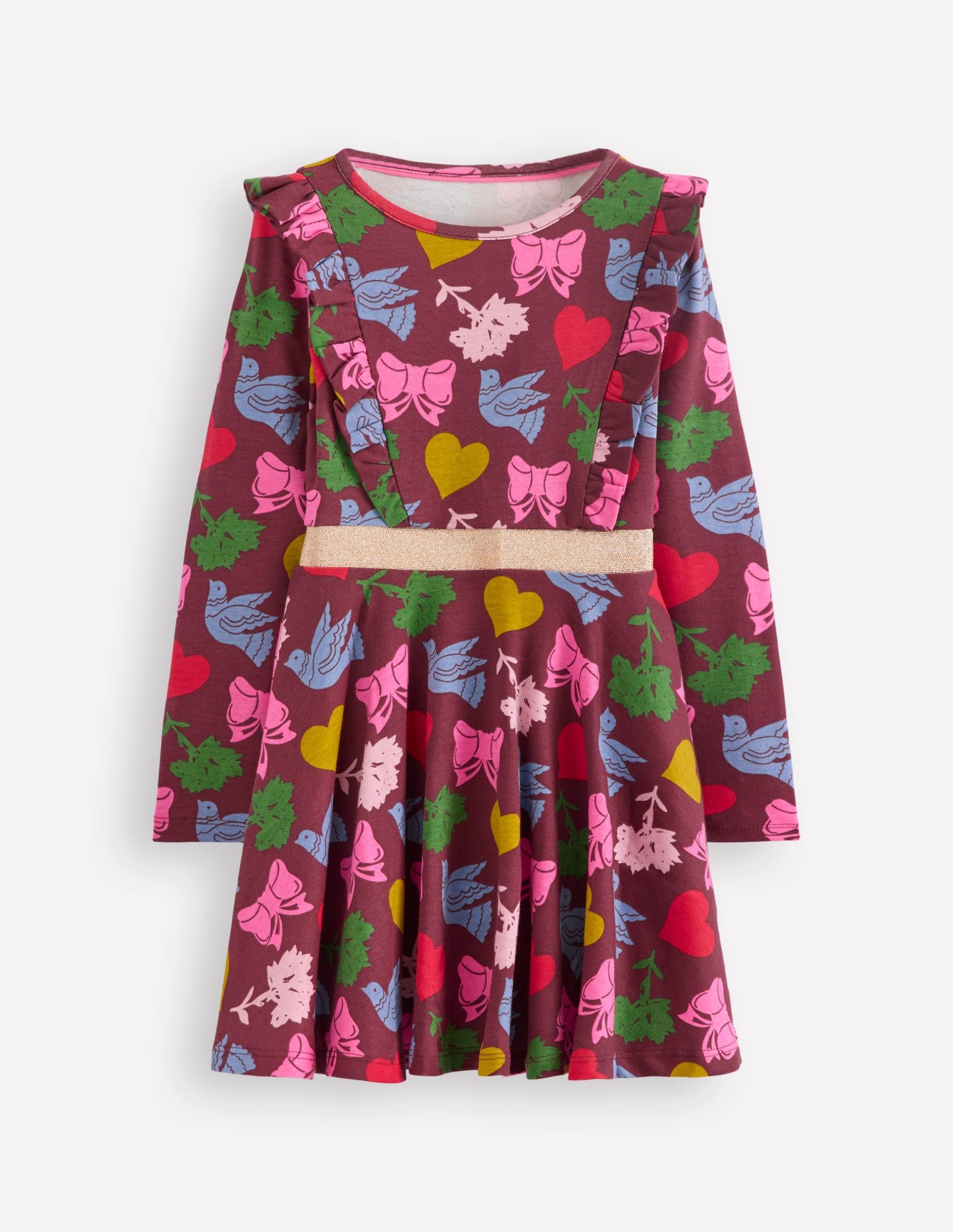 Cora Twirly Jersey Dress-Chestnut Festive Fun