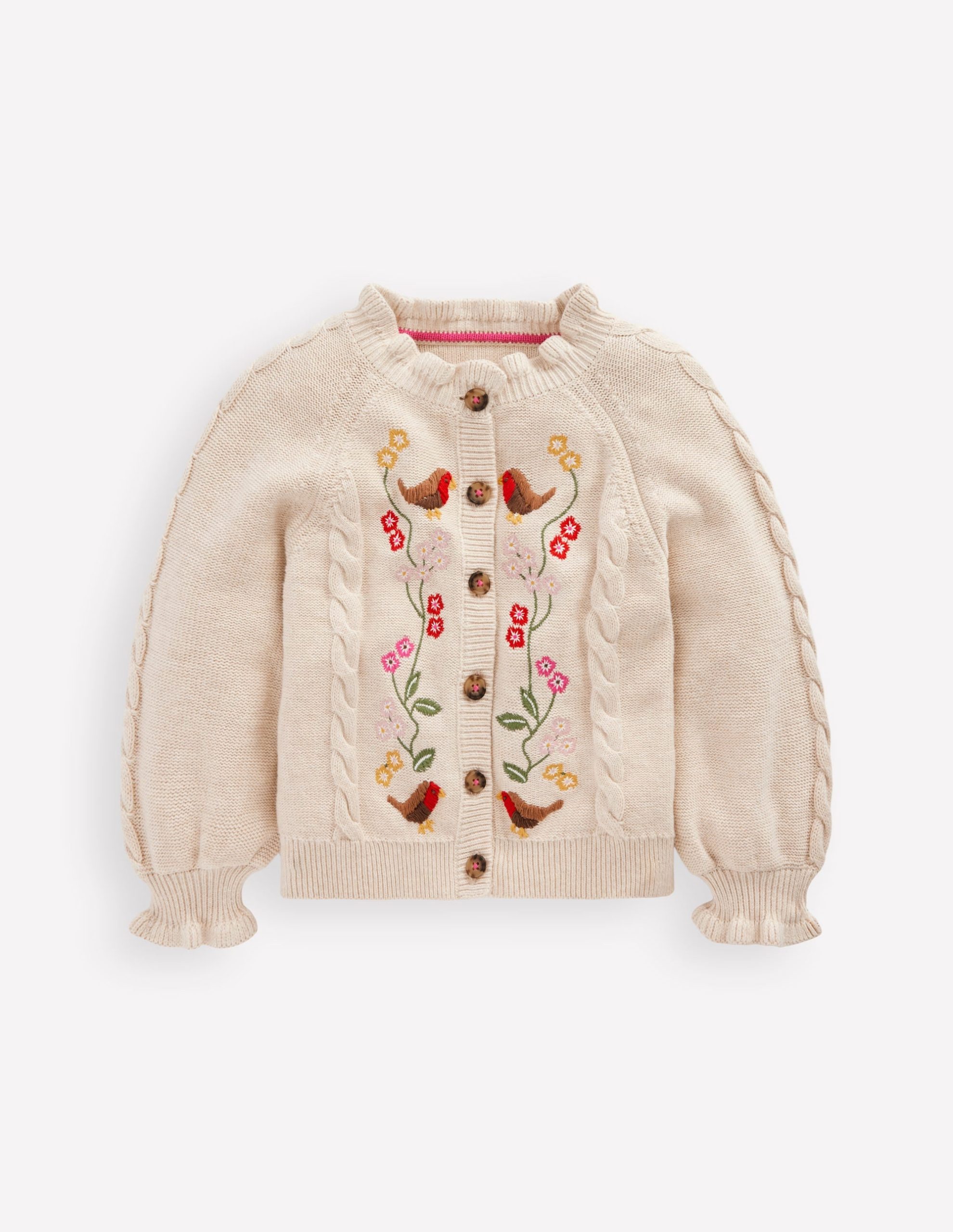 Pretty Embroidered Cardigan-Oatmeal Marl