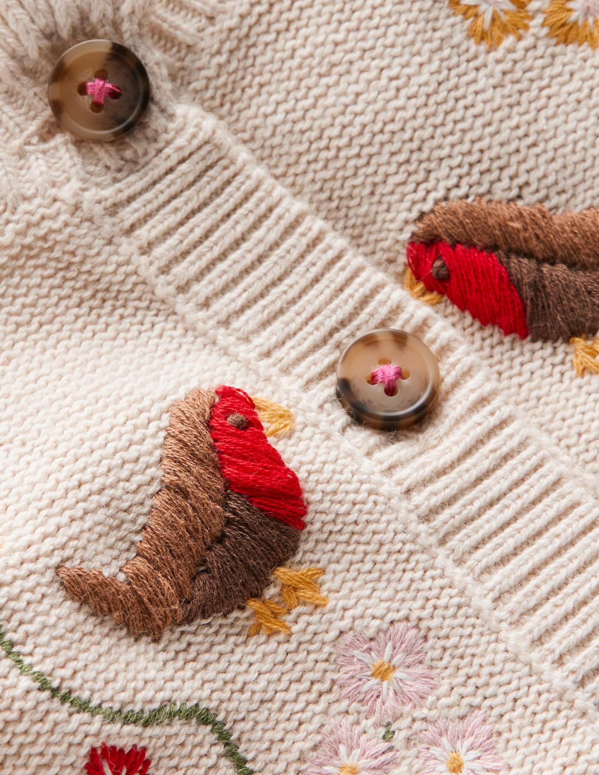 Pretty Embroidered Cardigan-Oatmeal Marl - Image 3