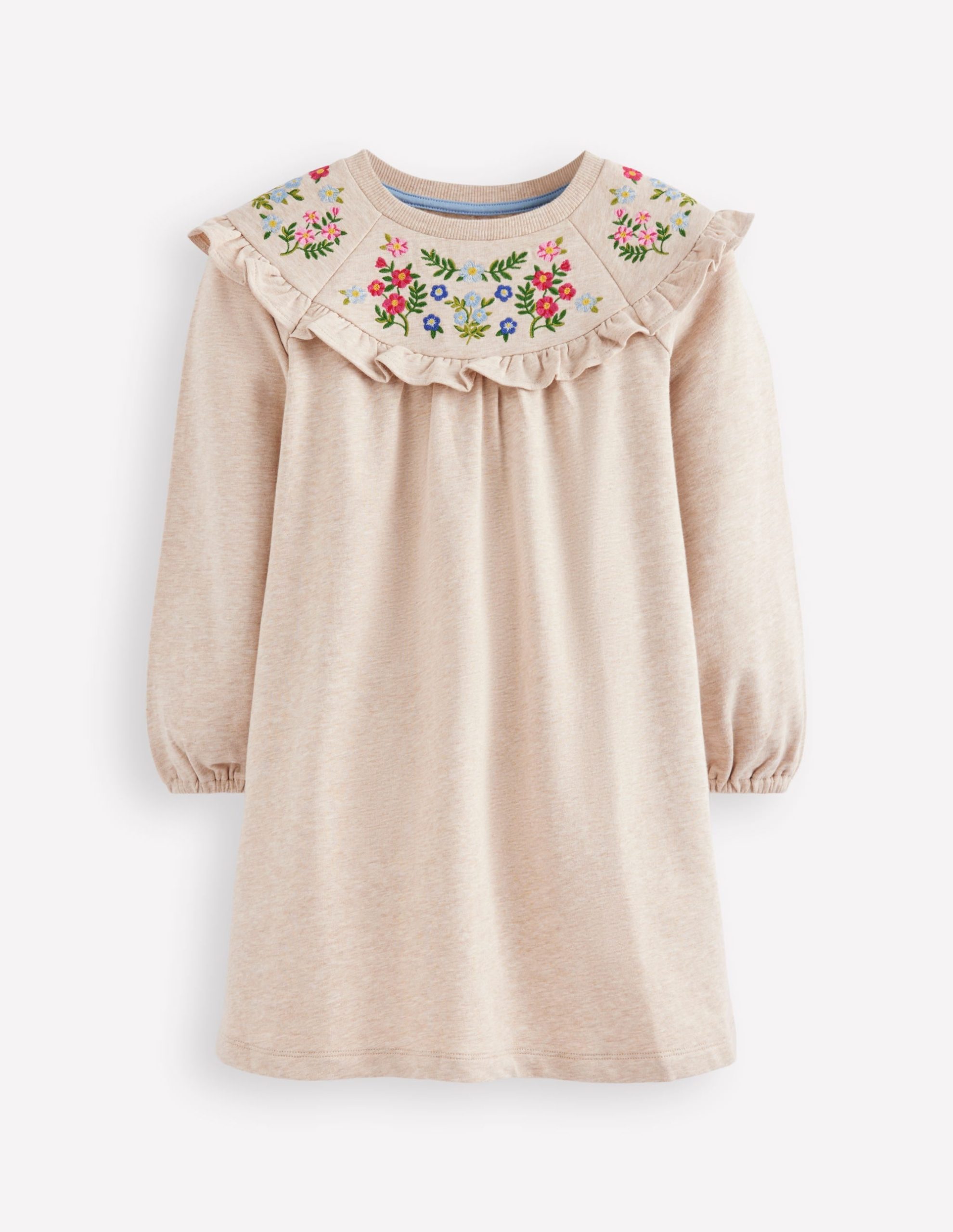 Embroidered Sweatshirt Dress-Oatmeal Marl
