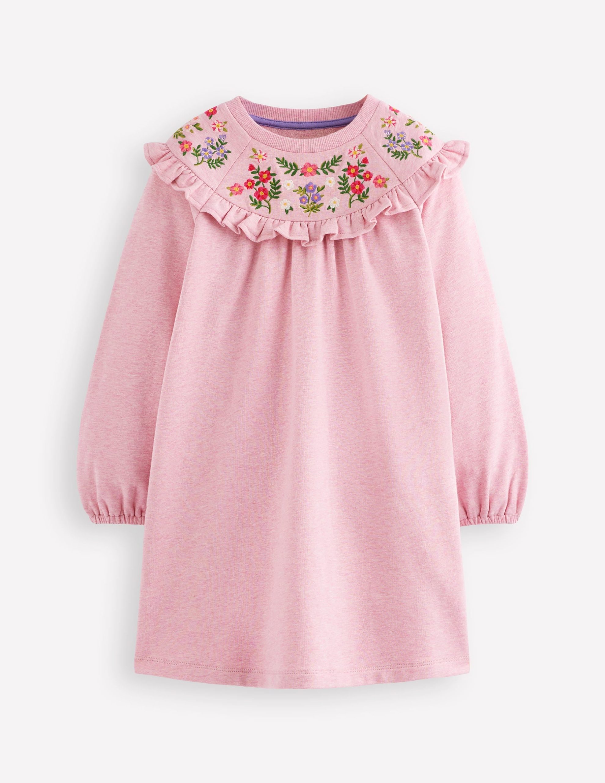 Embroidered Sweatshirt Dress-Pink