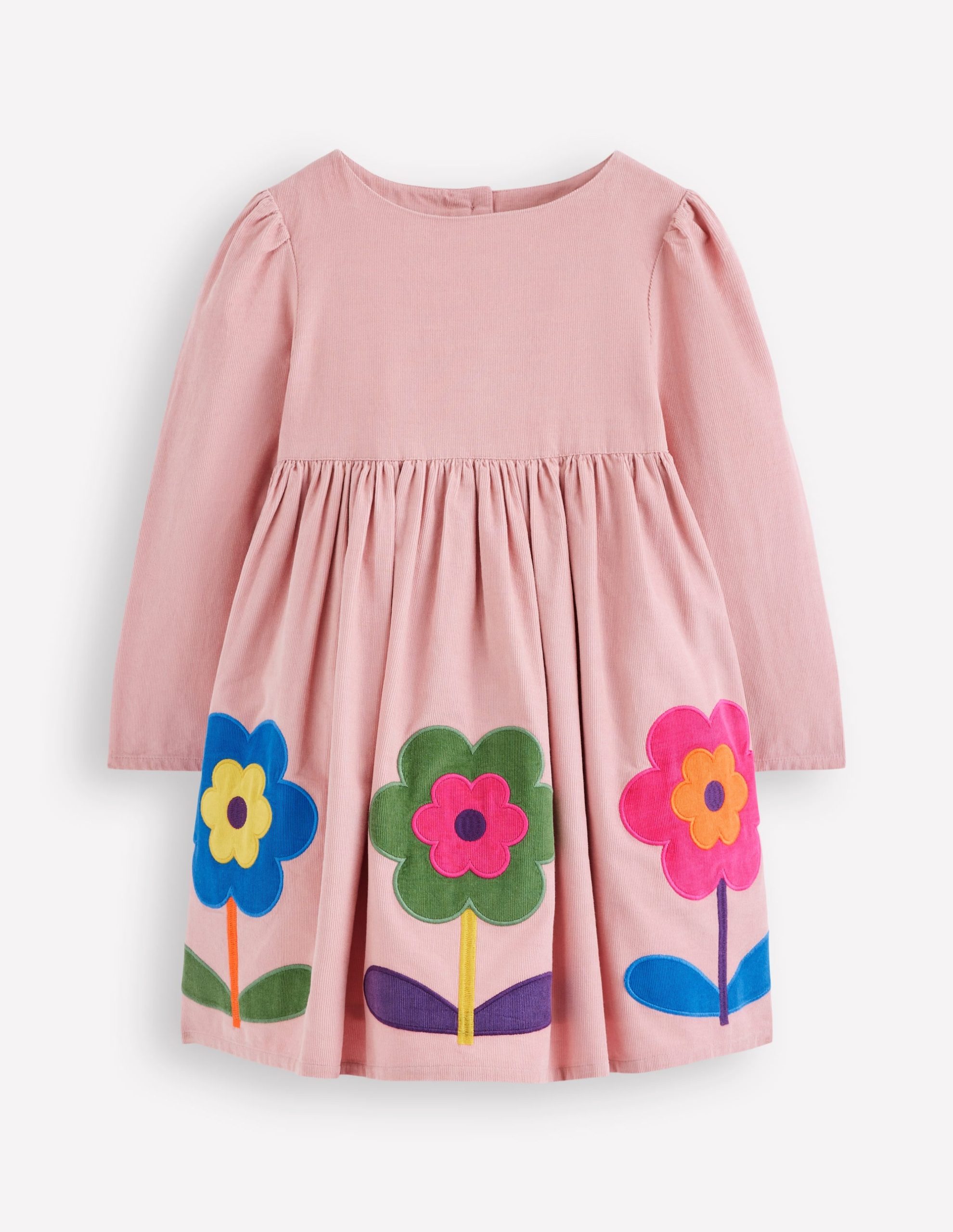 Corduroy Appliqu?? Dress-Almond Pink Flower