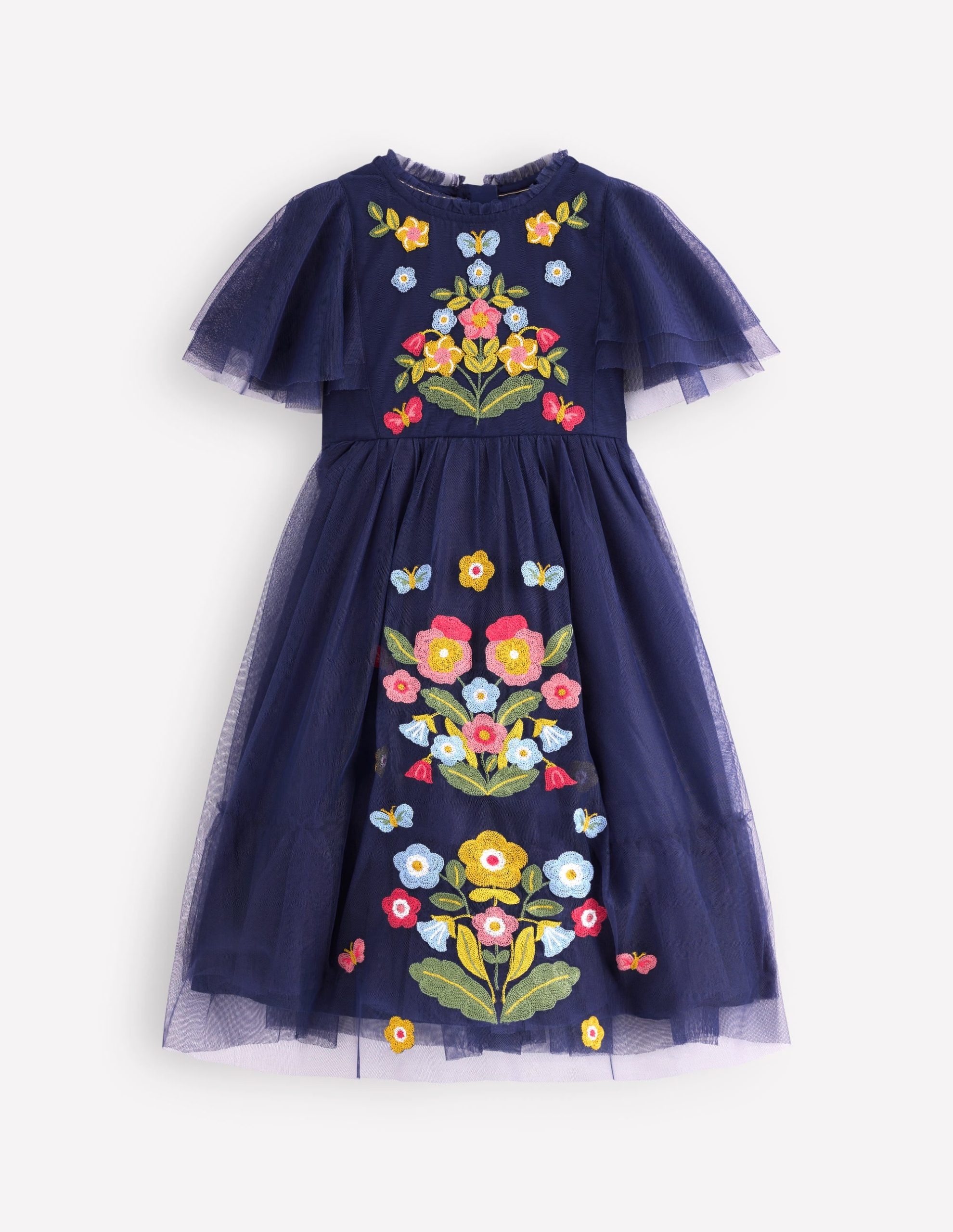 Embroidered Tulle Dress-College Navy - Image 2