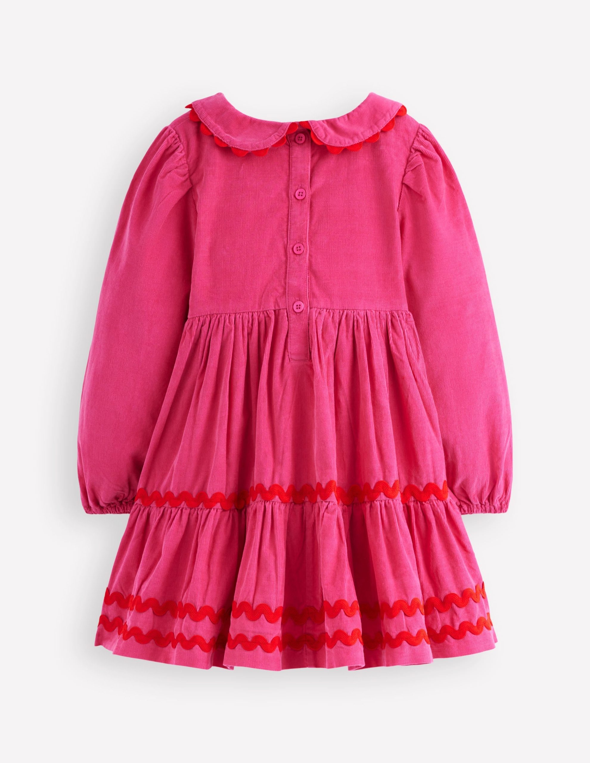 Cord Ric Rac Trim Dress-Raspberry Pink - Image 2