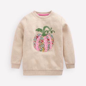 Applique Sweatshirt-Oatmeal Marl Pumpkin