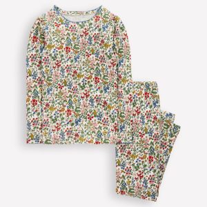 Snug Long John Pajamas-Soft Ivory Floral