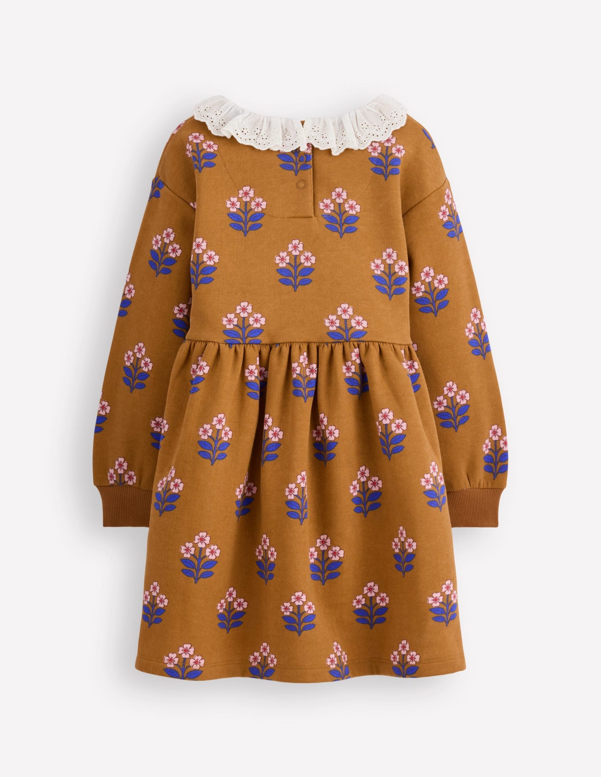 Broderie Sweatshirt Dress-Toffee Brown Flower Stamp - Image 3