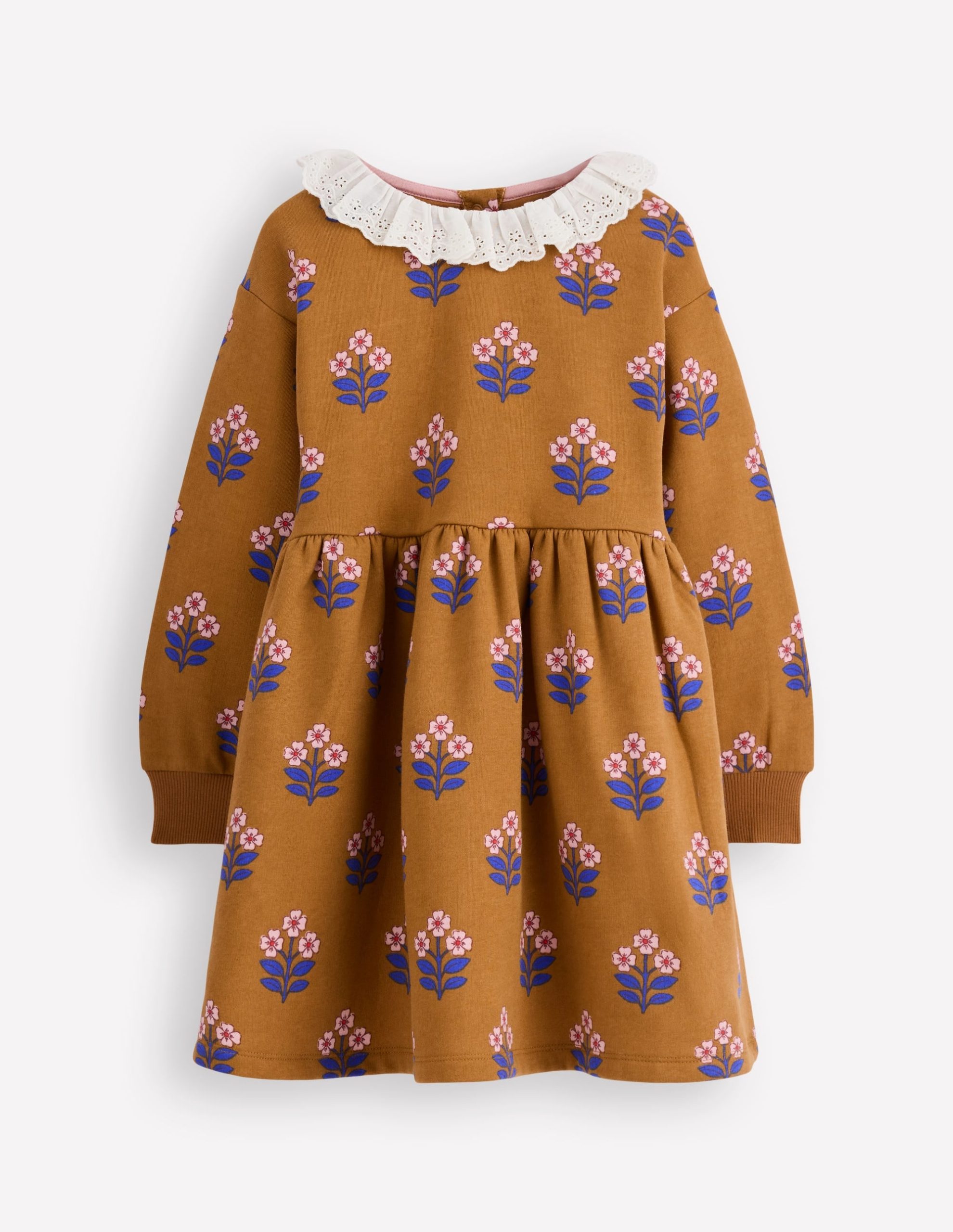 Broderie Sweatshirt Dress-Toffee Brown Flower Stamp - Image 2