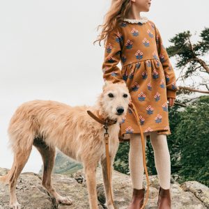 Broderie Sweatshirt Dress-Toffee Brown Flower Stamp