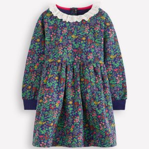 Broderie Sweatshirt Dress-College Navy Flower Meadow