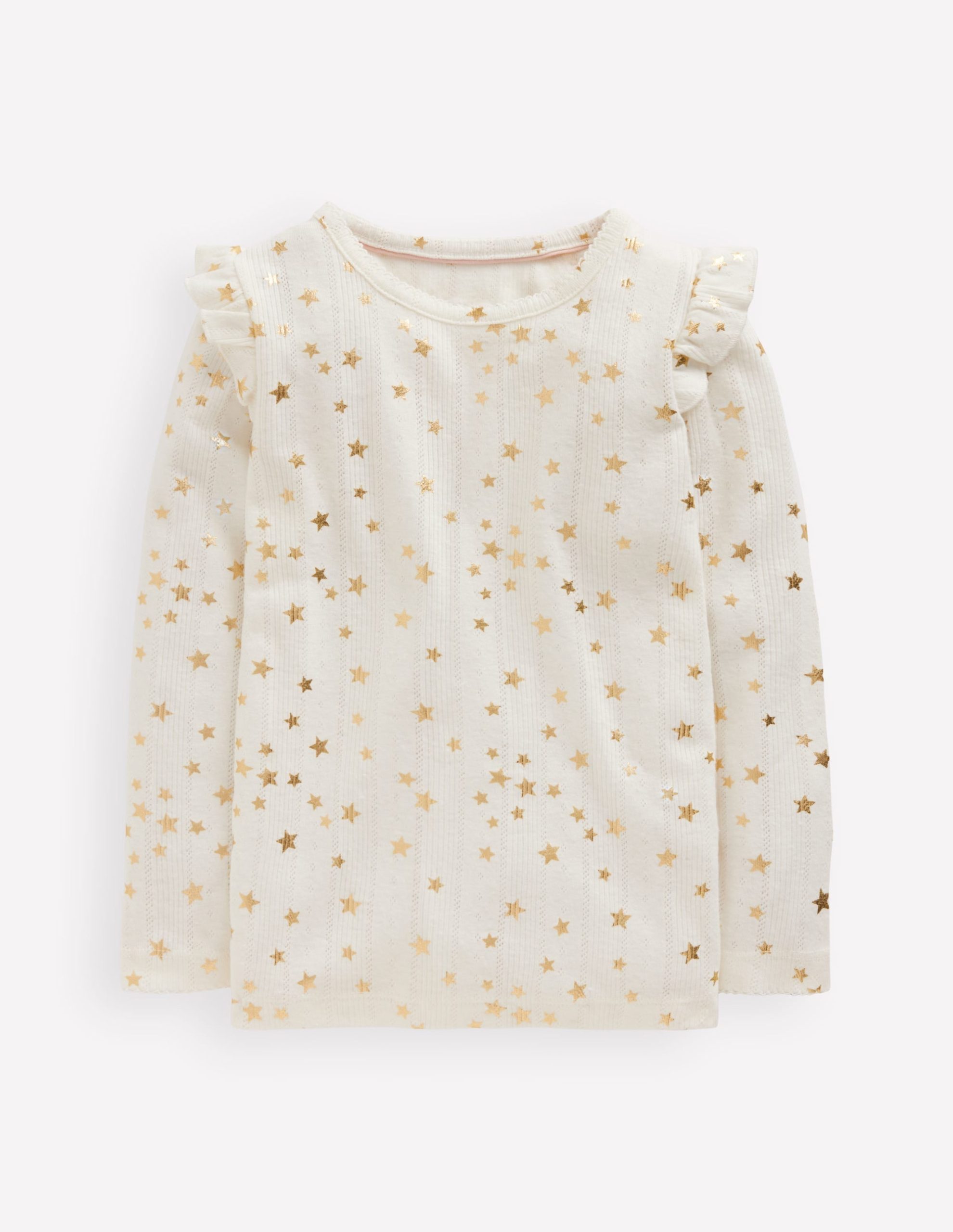 Frill Sleeve Pointelle Top-Soft Ivory