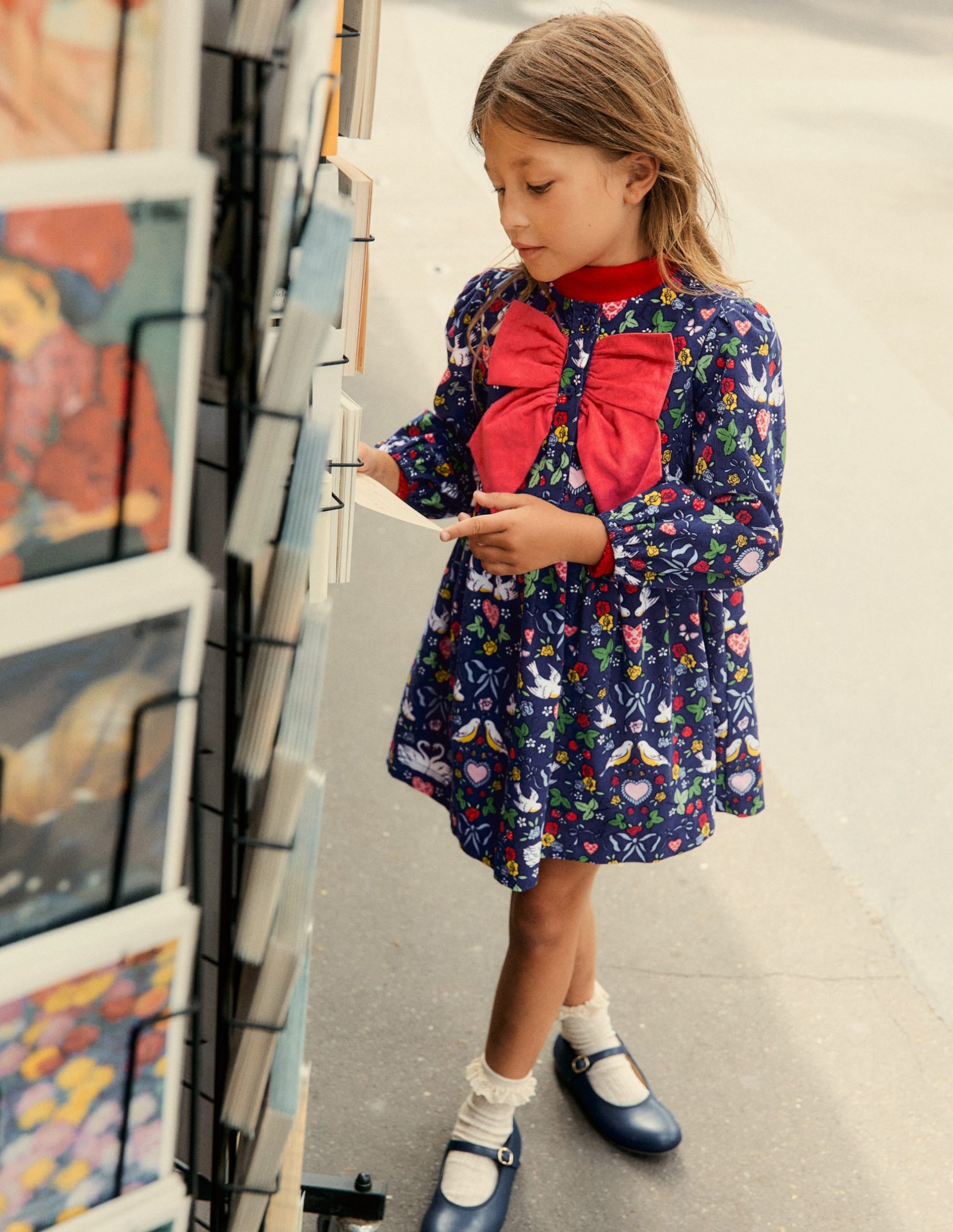 Bow Button Through Dress-Starboard Blue Love Birds