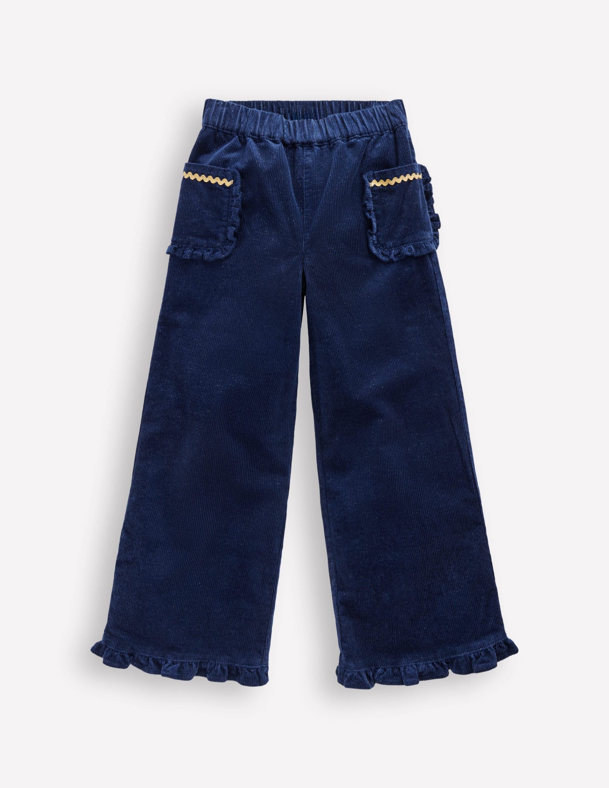 Cord Frill Pull On Pants-Navy Sparkle