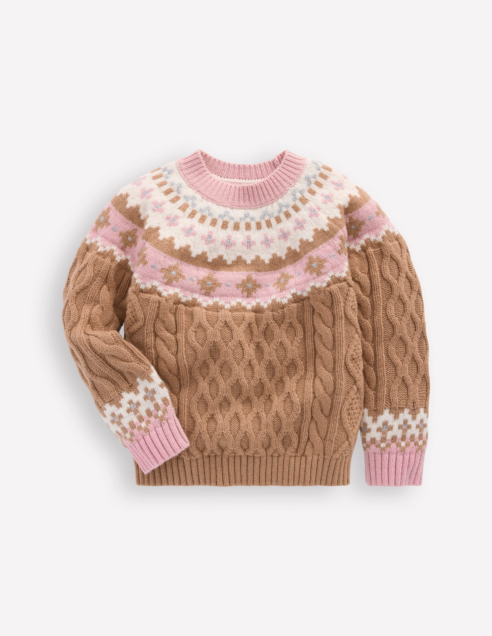 Fair Isle Cable Sweater-Camel Melange - Image 2