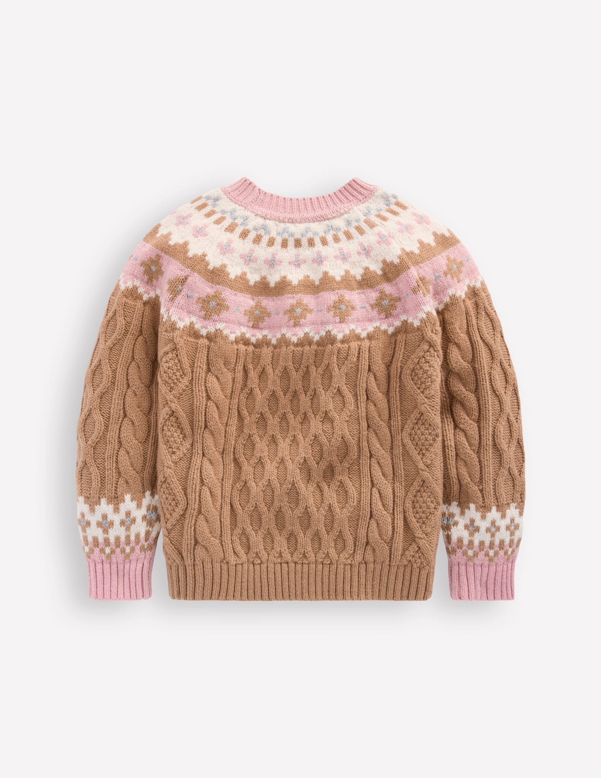Fair Isle Cable Sweater-Camel Melange - Image 3