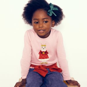 Puff Sleeve Dress Up Appliqu??-Vintage Pink Christmas Bunny