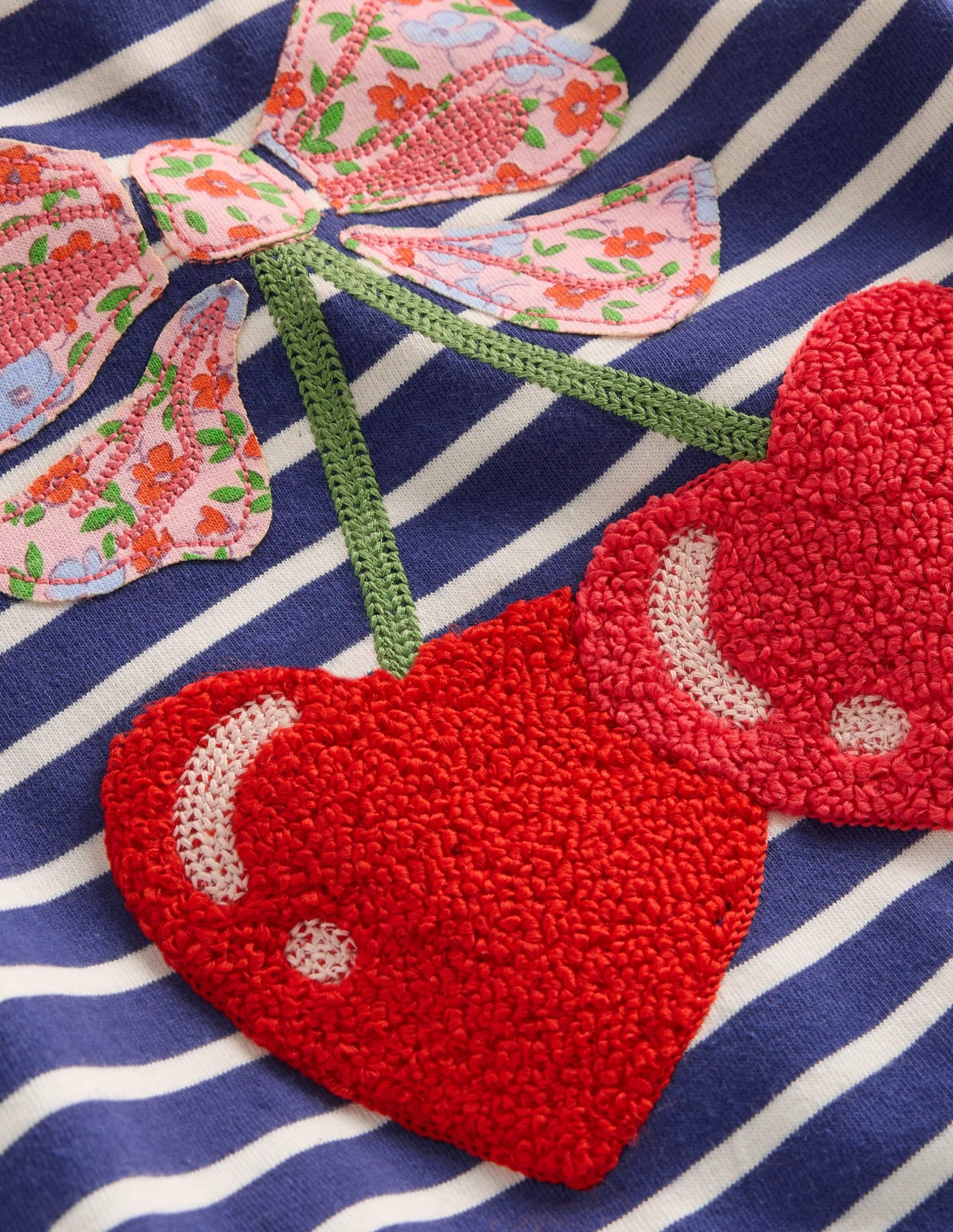 Frill Sleeve Appliqu?? T-shirt-Starboard Blue Cherry Hearts - Image 3