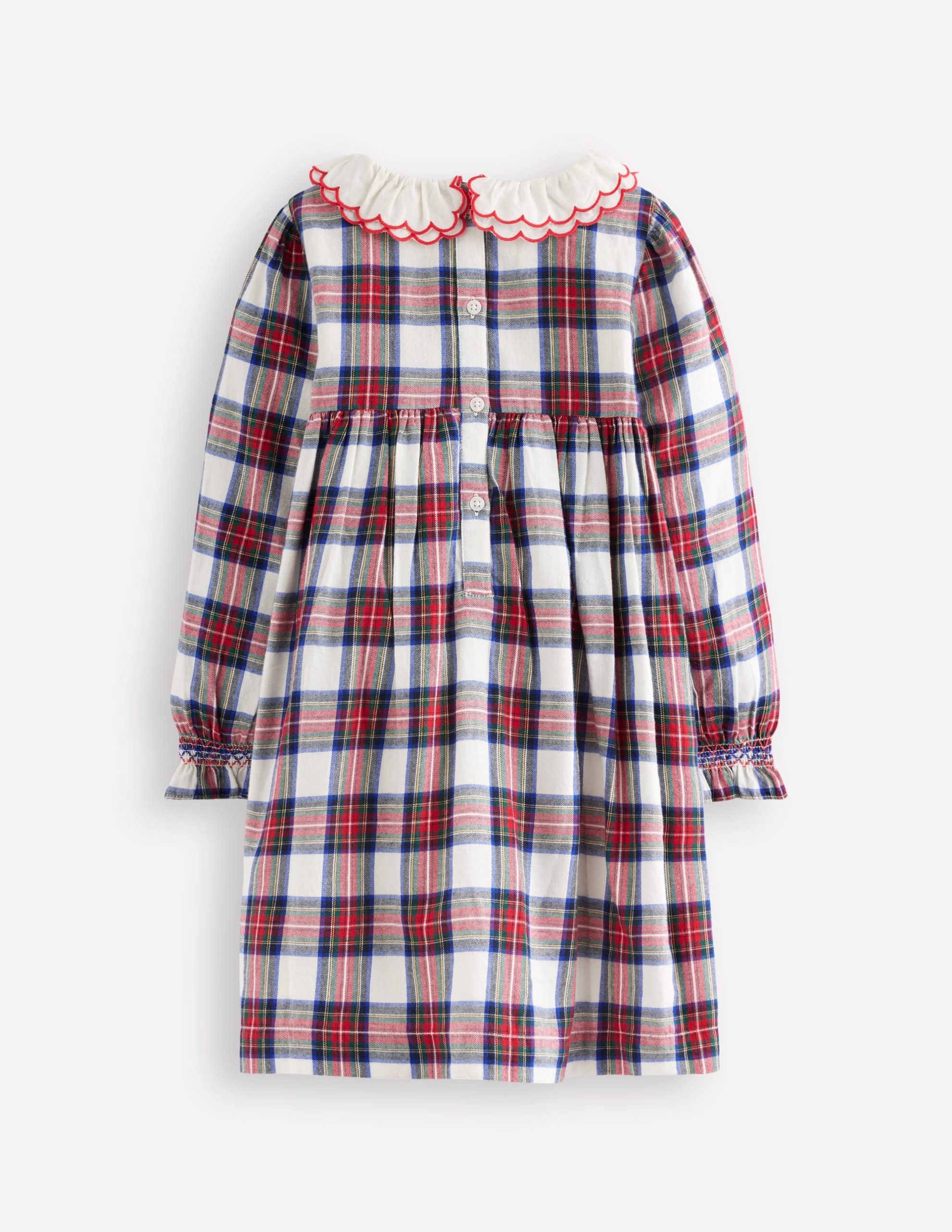 Cosy Collar Detail Smock Dress-Ivory Check - Image 3