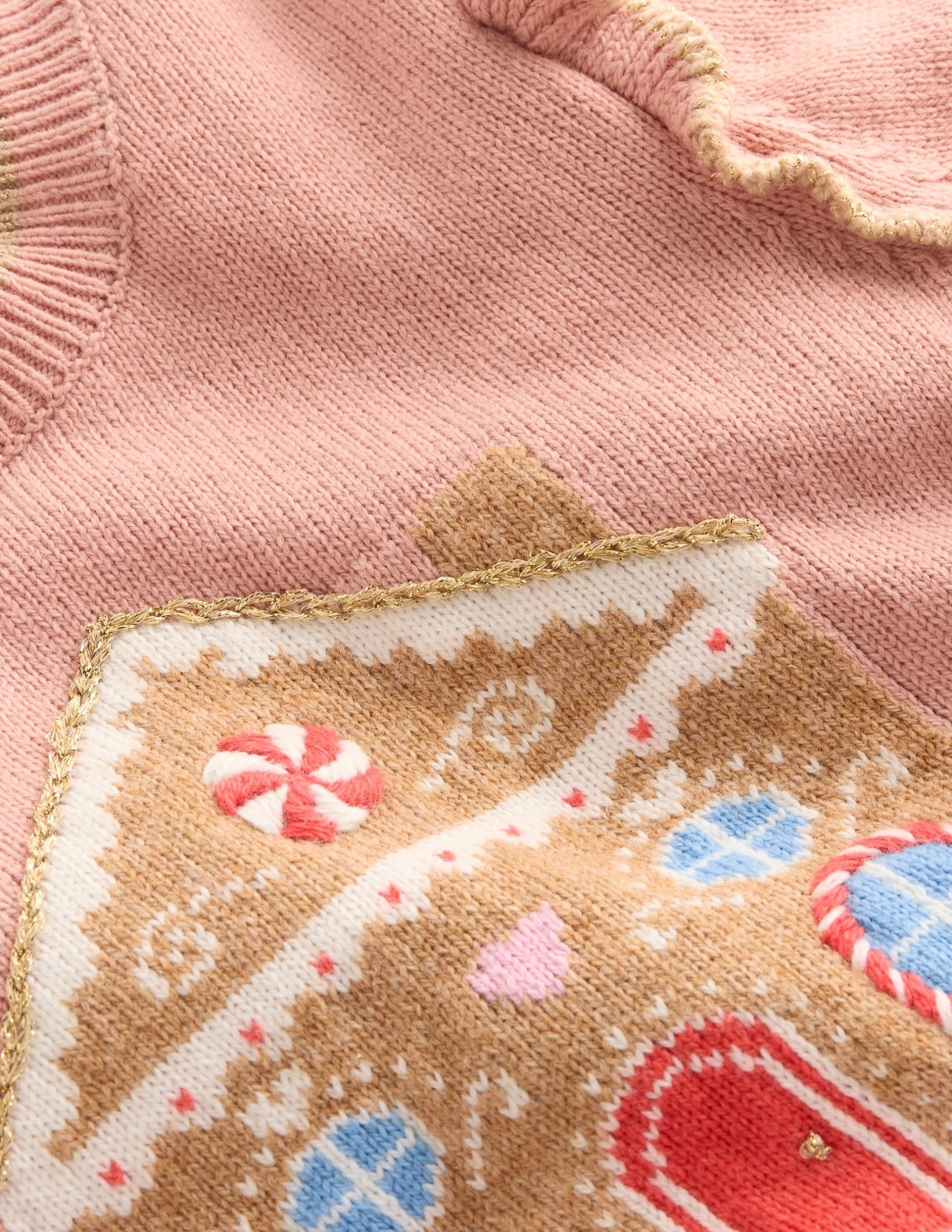 Fun Frill Logo Sweater-Vintage Pink Gingerbread House - Image 3