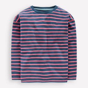 Long Sleeve Relaxed Breton-North Sea Blue/Salmon Pink