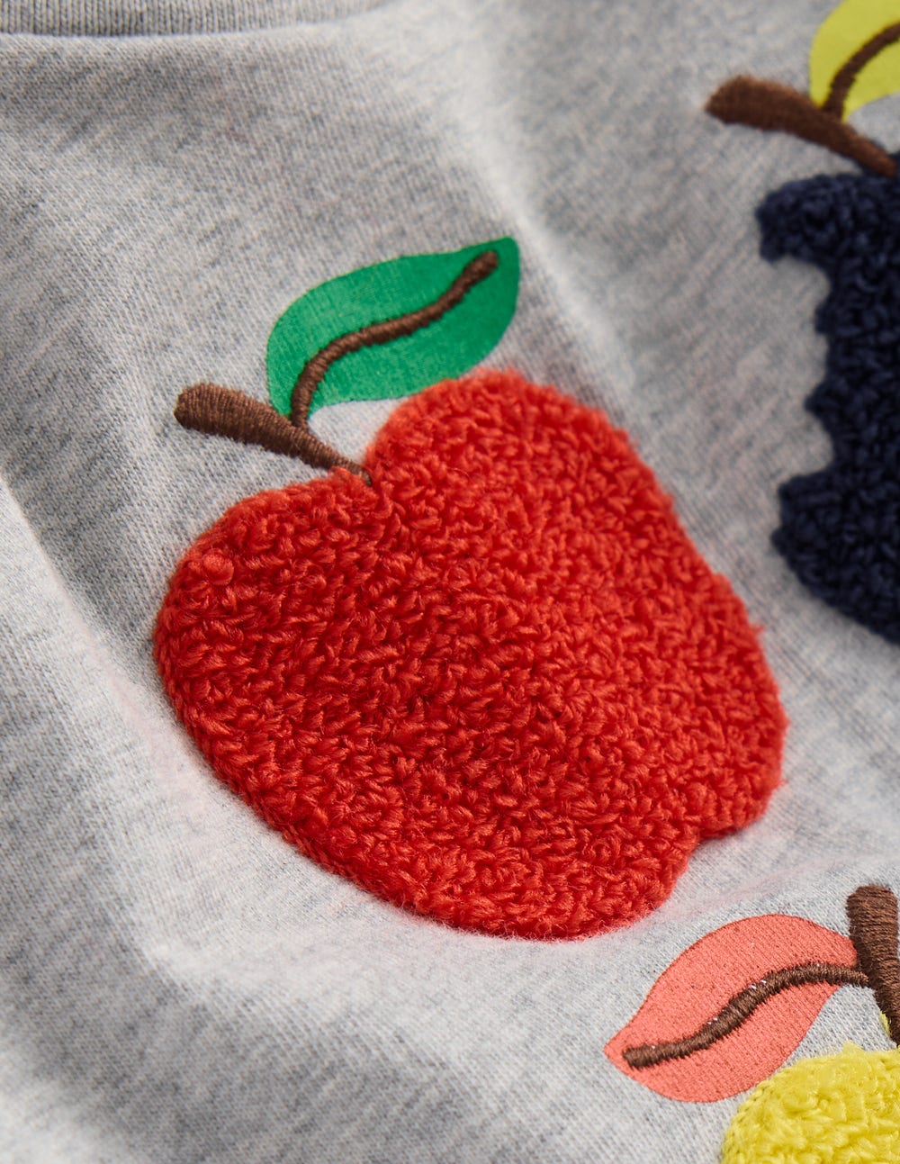 Long Sleeve Applique T-Shirt-Grey Marl Apples - Image 3