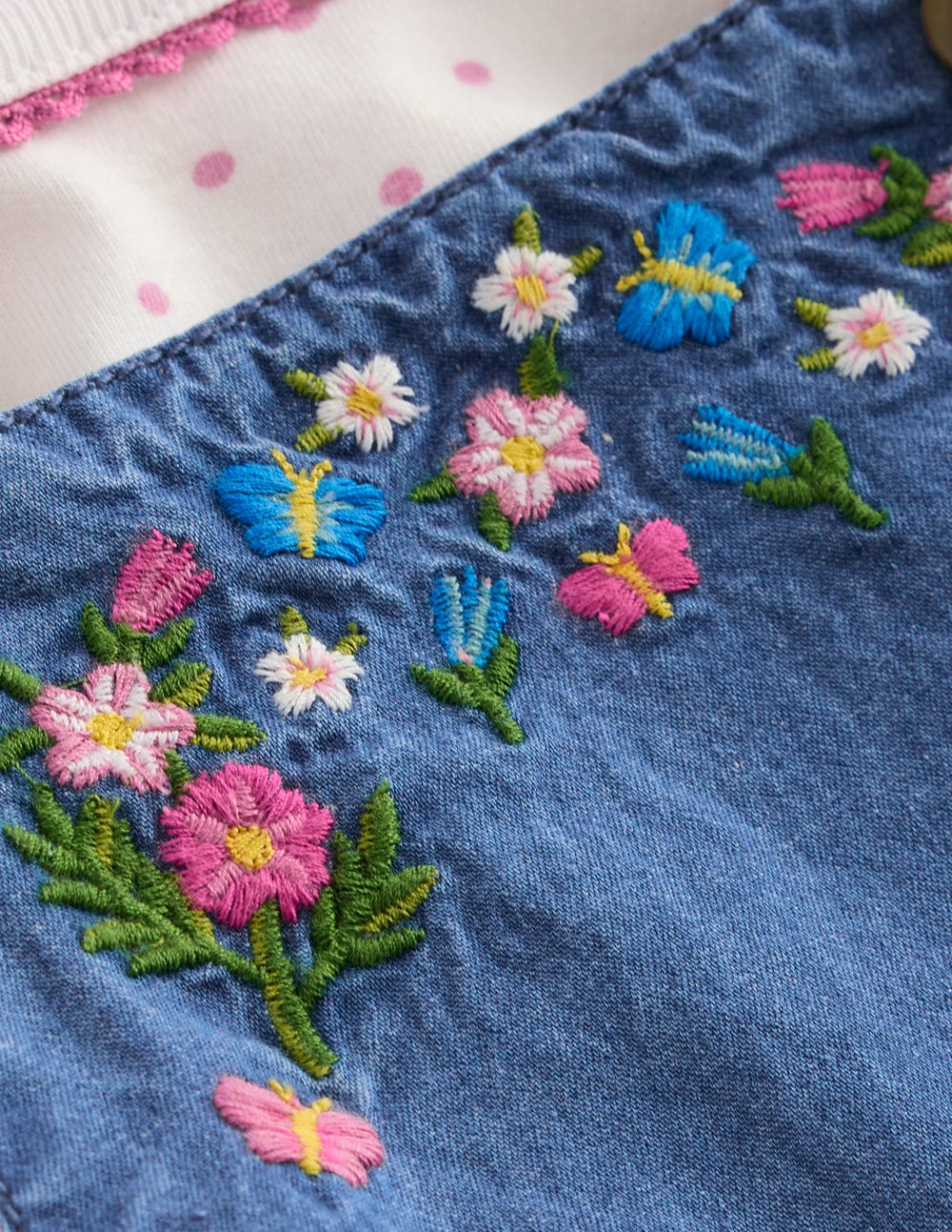 Woven Overalls Set-Blue Chambray Embroidery - Image 3