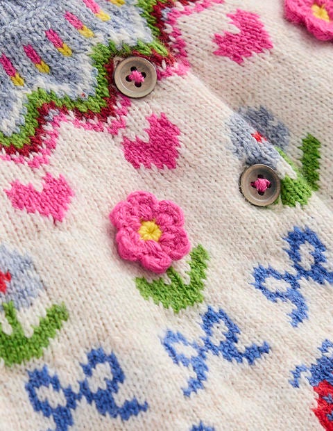 Edie Fair Isle Cardigan-Ecru Marl Flowers - Image 3