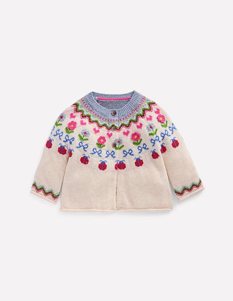Edie Fair Isle Cardigan-Ecru Marl Flowers