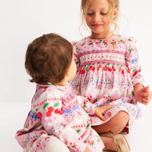 Woven Party Dress-Pink Valentines Bunnies