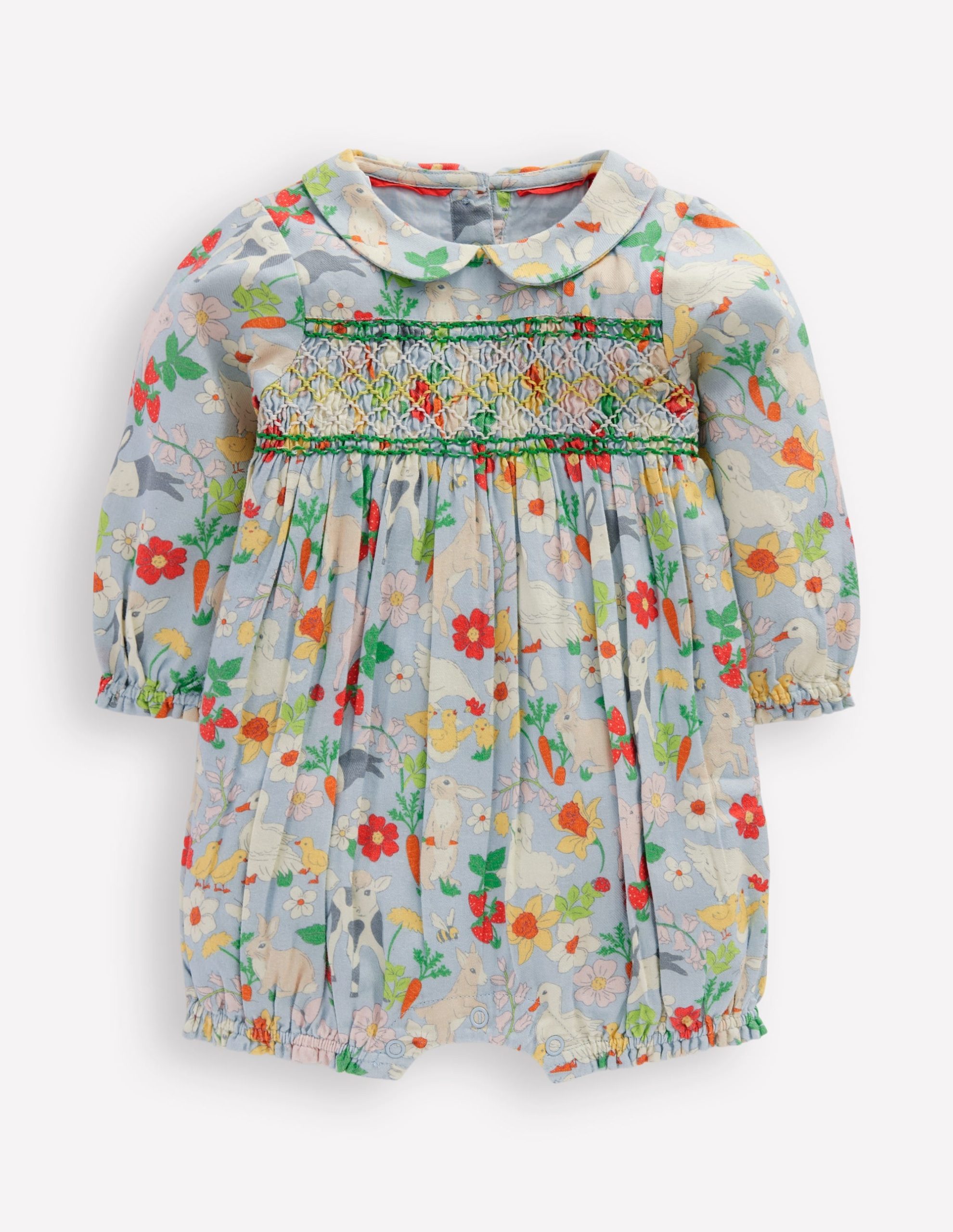 Smocked Romper-Blue Spring Meadow - Image 2