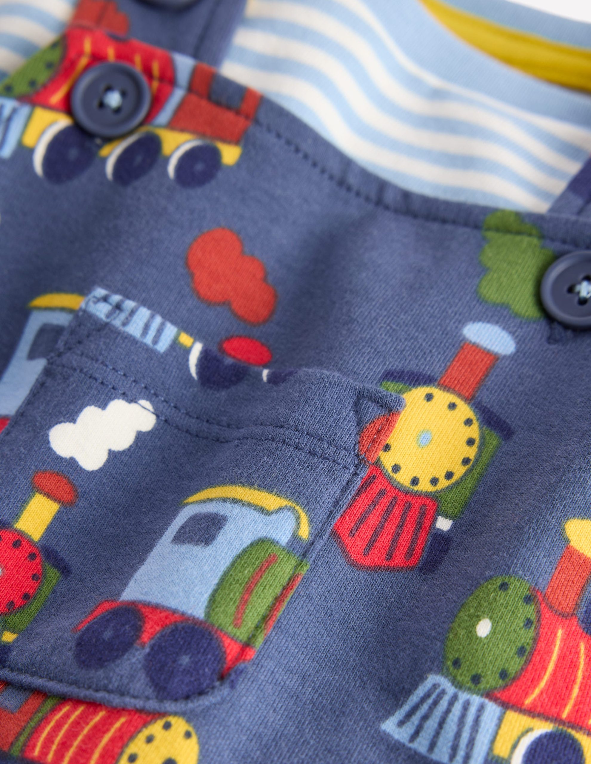 Printed Jersey Overalls Set-Blue Marl Trains - Image 3
