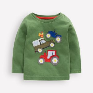 Long Sleeve Applique T-Shirt-Green Lift The Flap Transport