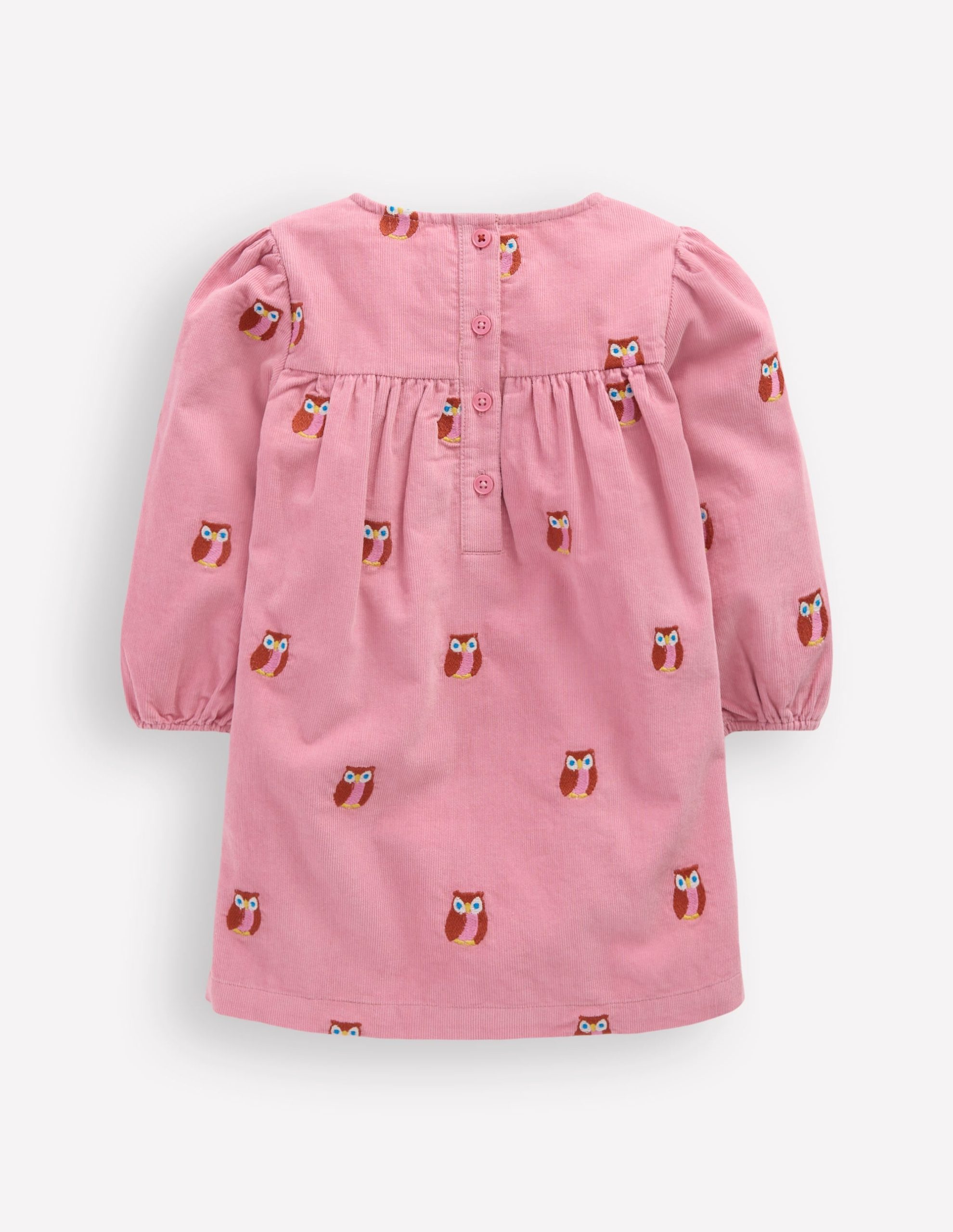 Yoke Detail Woven Dress-Pink Embroidered Owls - Image 3