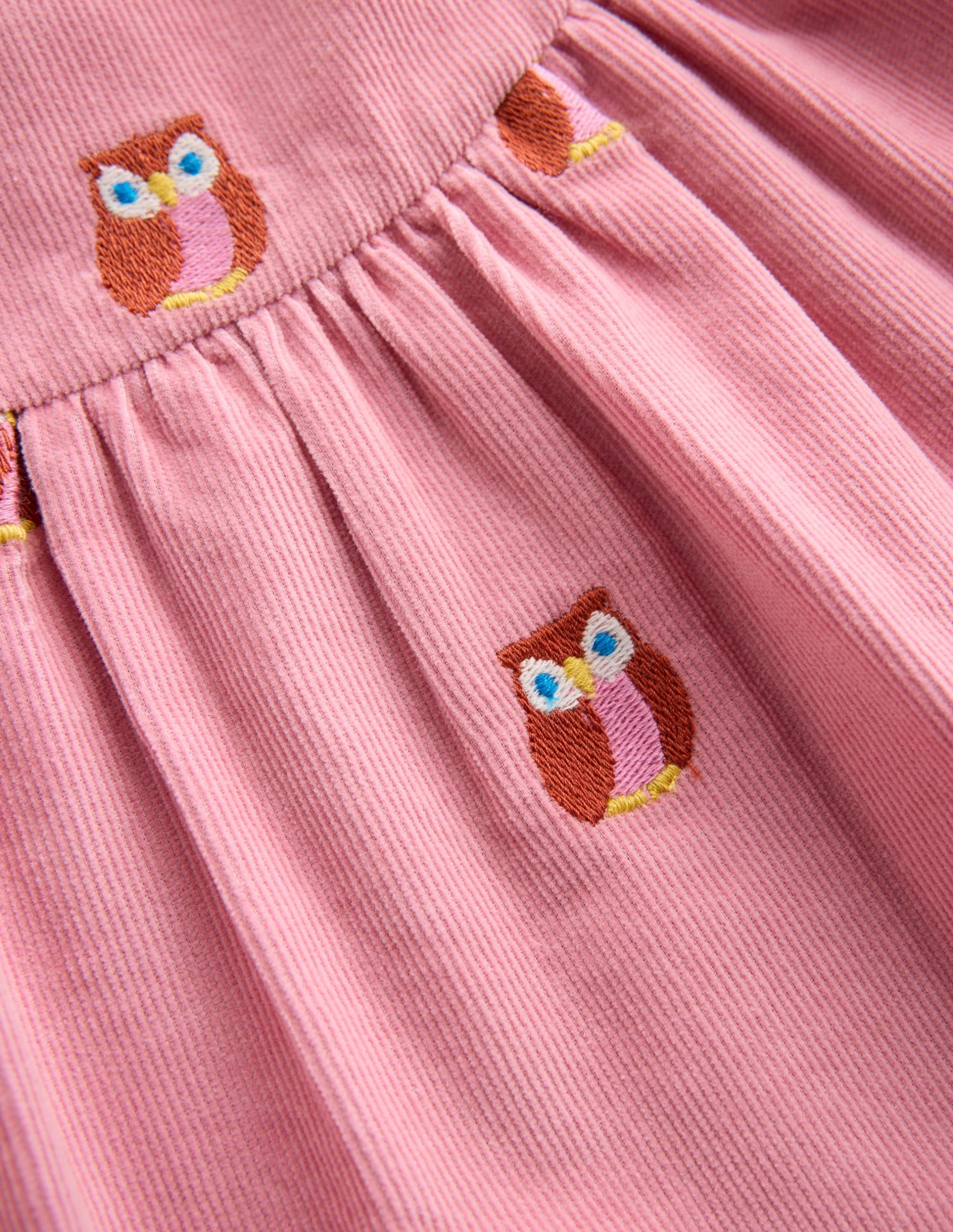 Yoke Detail Woven Dress-Pink Embroidered Owls - Image 4
