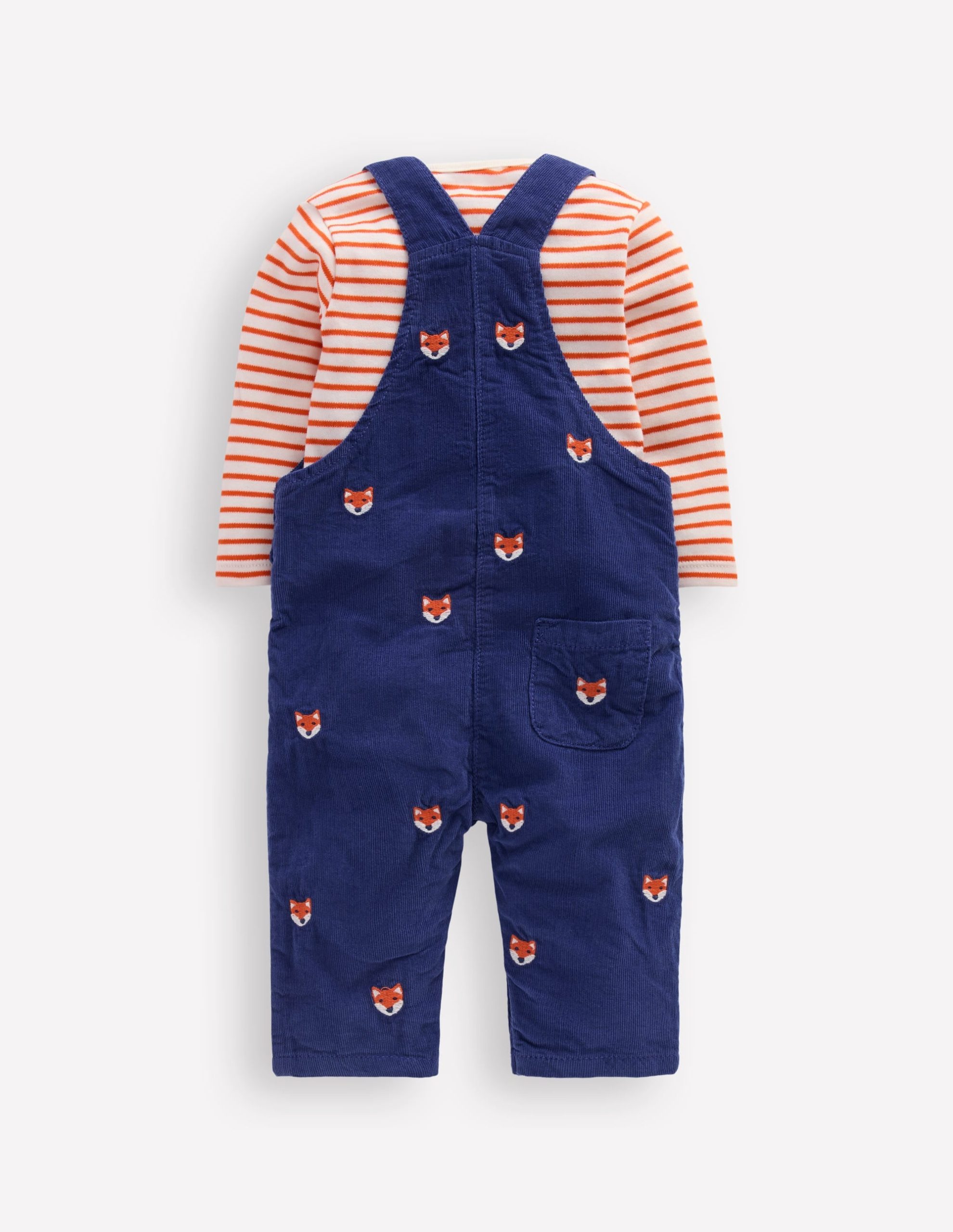 Novelty Cord Dungaree Set-Navy Fox Embroidery - Image 2