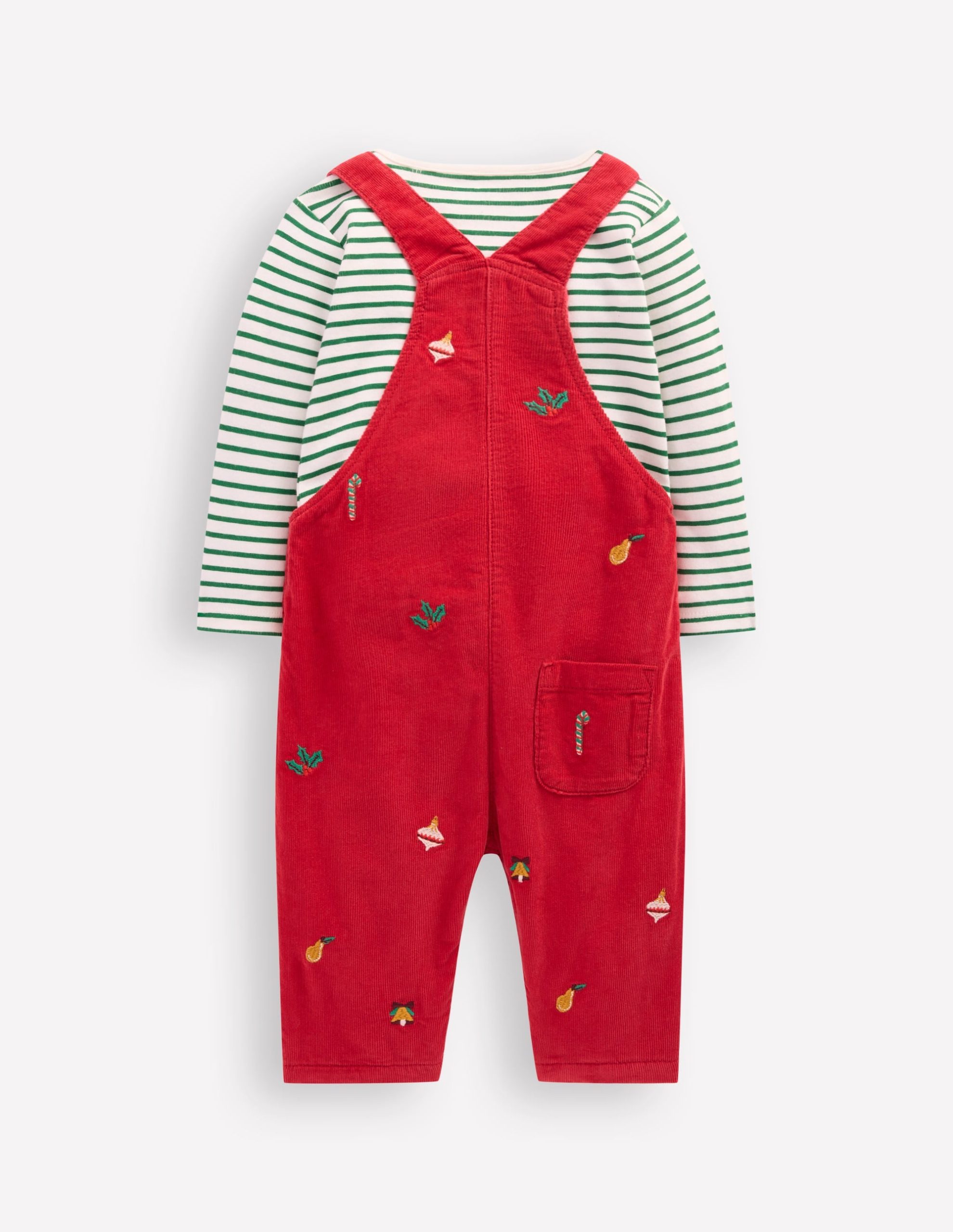 Novelty Cord Dungaree Set-Red Christmas Embroidery - Image 2