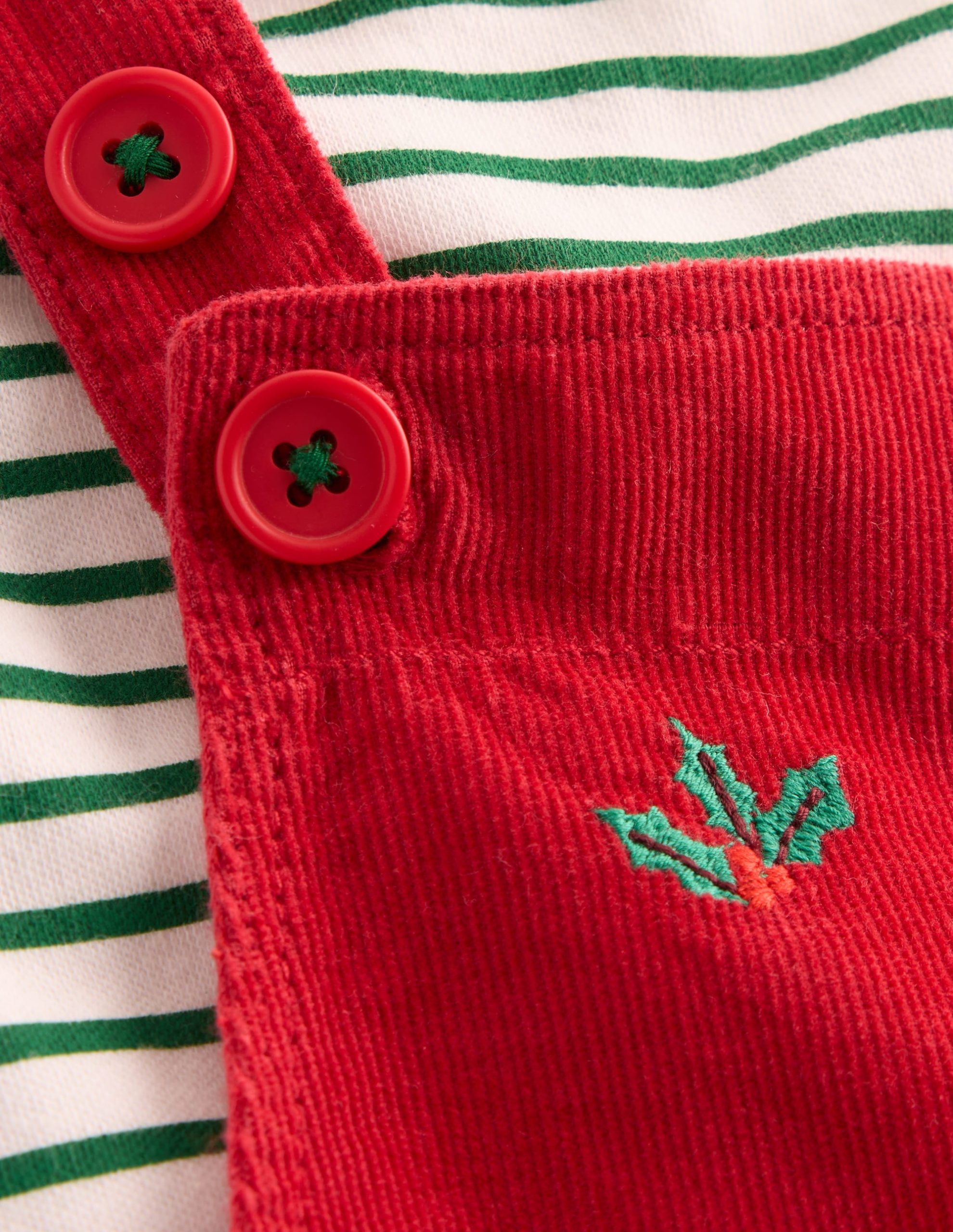 Novelty Cord Dungaree Set-Red Christmas Embroidery - Image 3