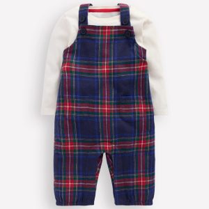 Nostalgic Romper Set-Navy Check