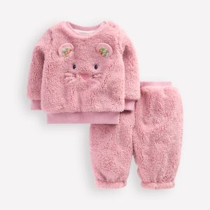 Novelty Borg Sweatshirt Set-Pink Mouse