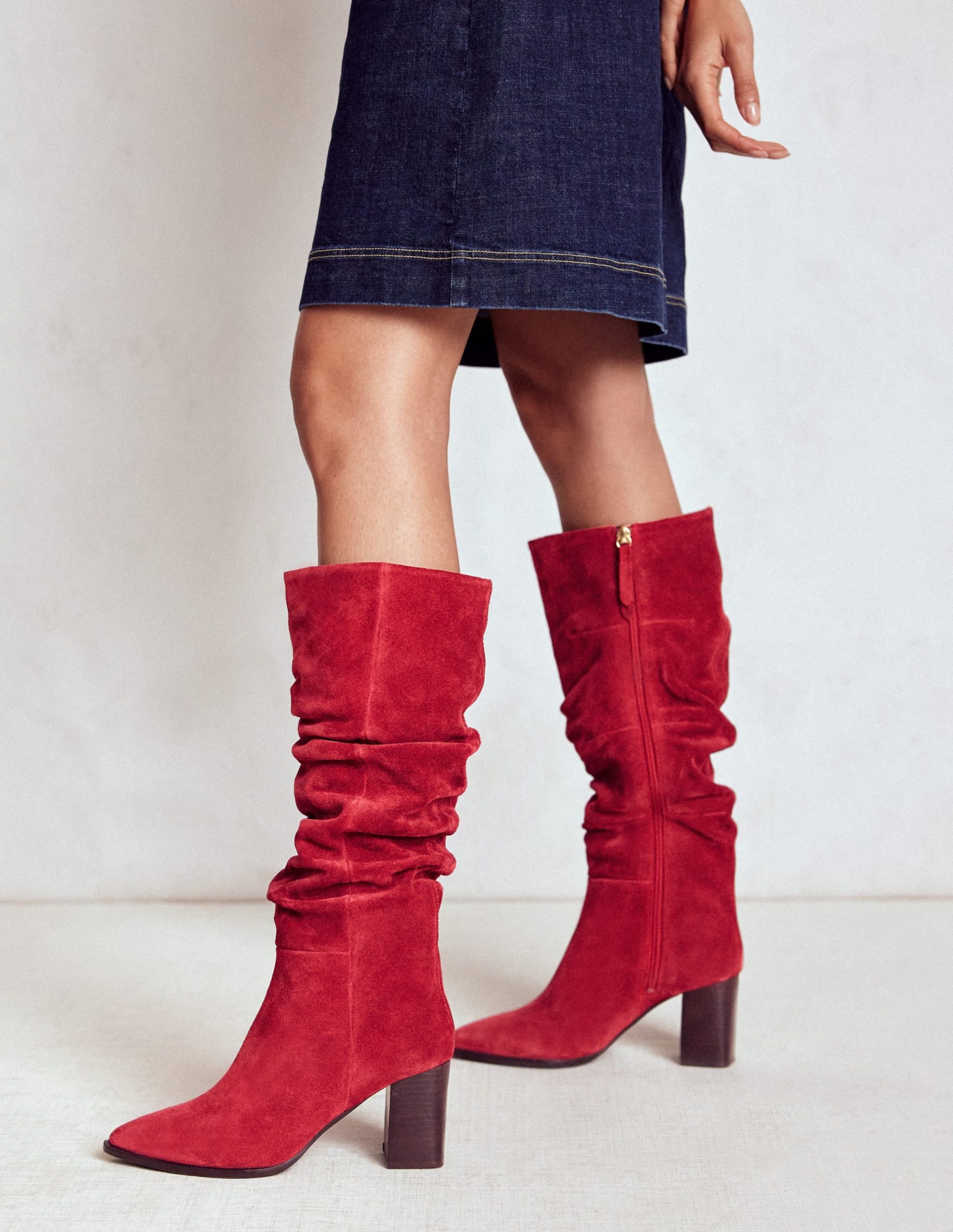 Vera Block Heel Point Boots-Red - Image 2