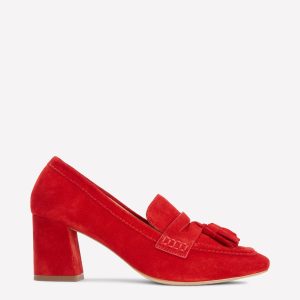 Sol Block Heeled Penny Loafers-Red