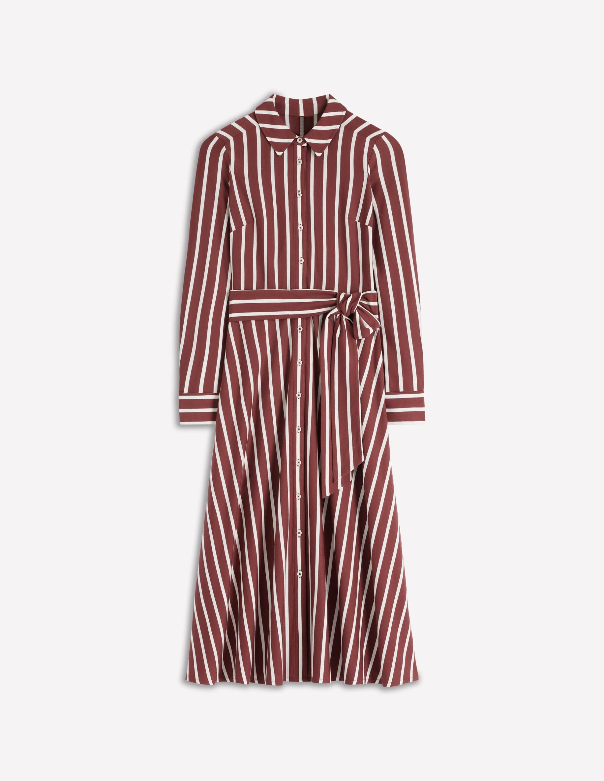 Marcia Jersey Shirt Dress-Chestnut and Ivory Stripe - Image 7