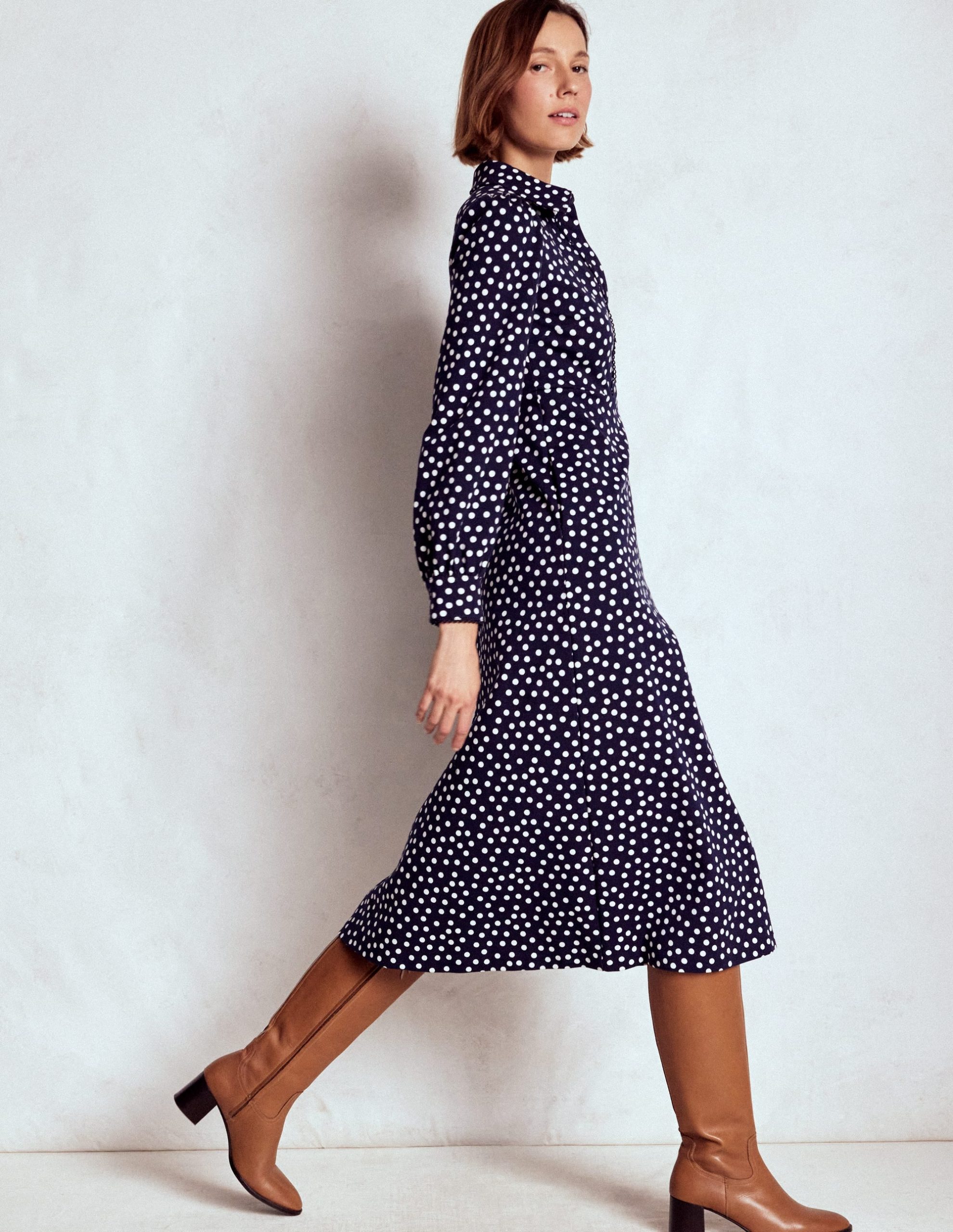 Pip Zip-Up Ponte Midi Dress-French Navy. Painted Dot - Image 6