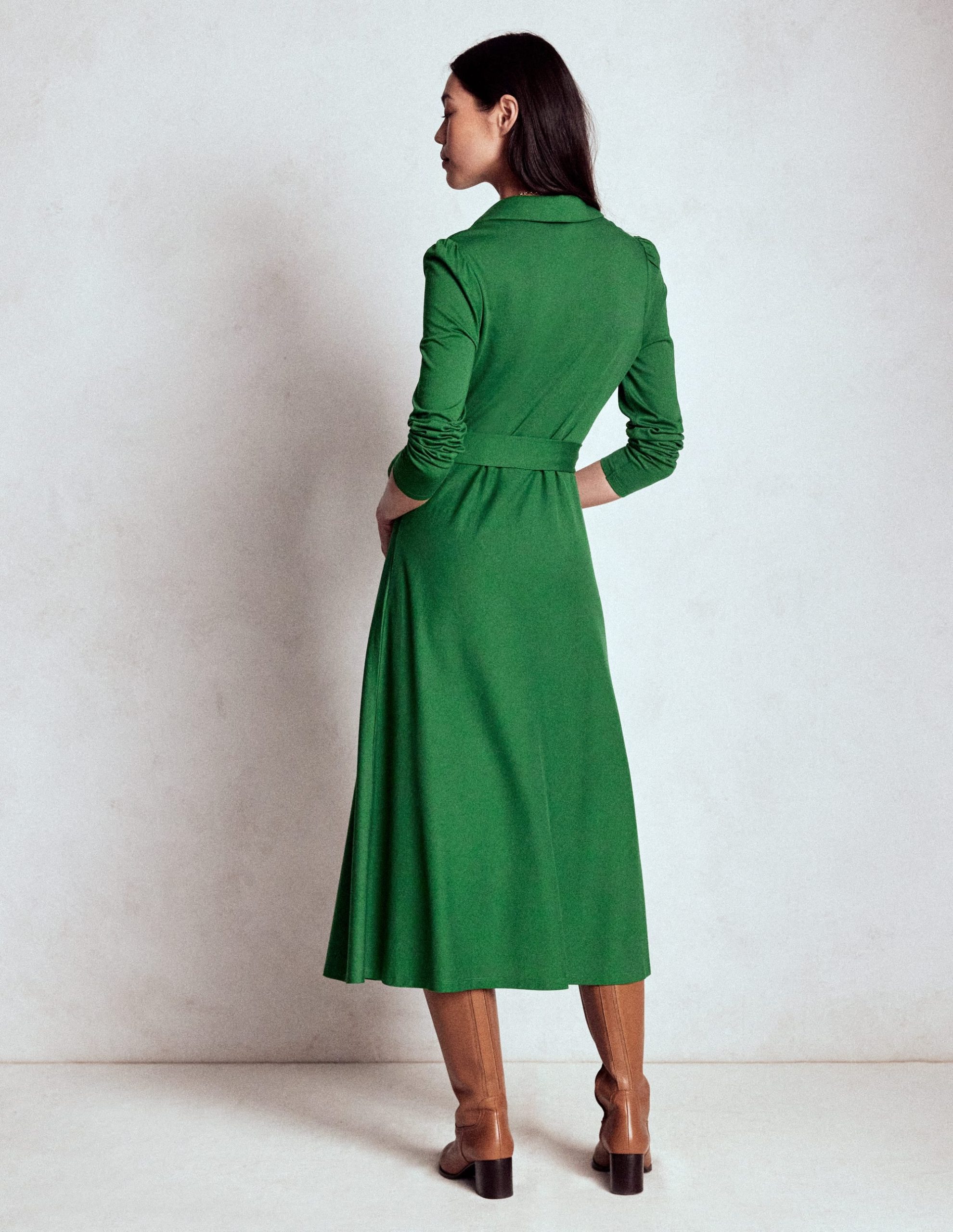 Imogen Collared Jersey Dress-Pine Green - Image 3