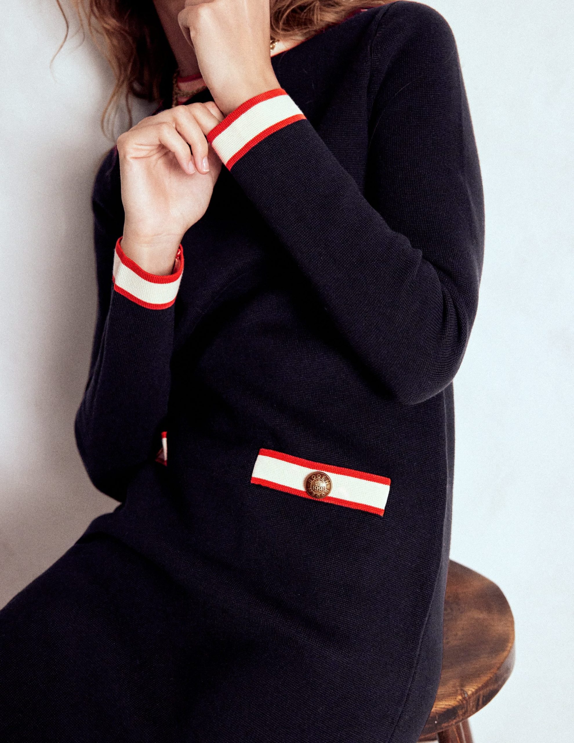 Holly Knitted Shift Dress-Navy - Image 2