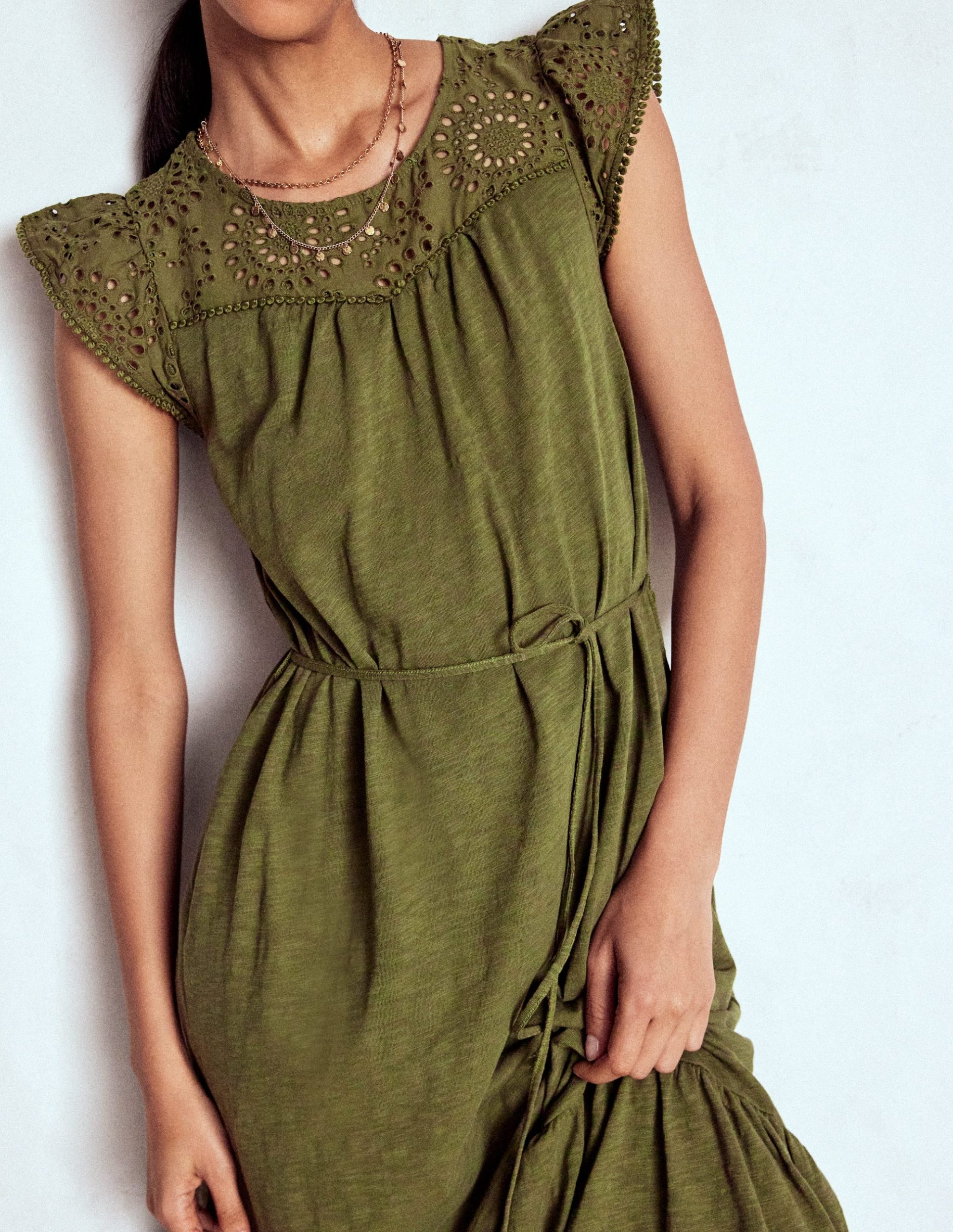 Juliet Broderie Midi Dress-Woodland Green - Image 3
